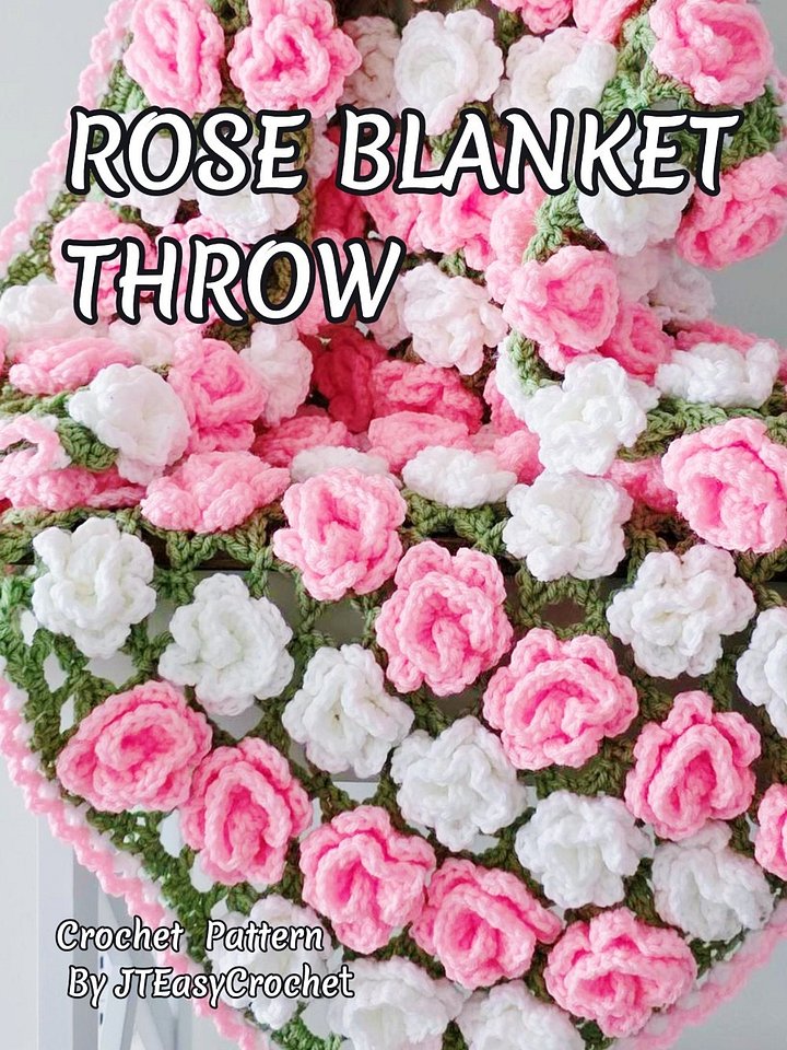 Crochet Pattern & VIDEO, Rose Garden Baby Blanket Throw, PDF Instant Download product image (1)