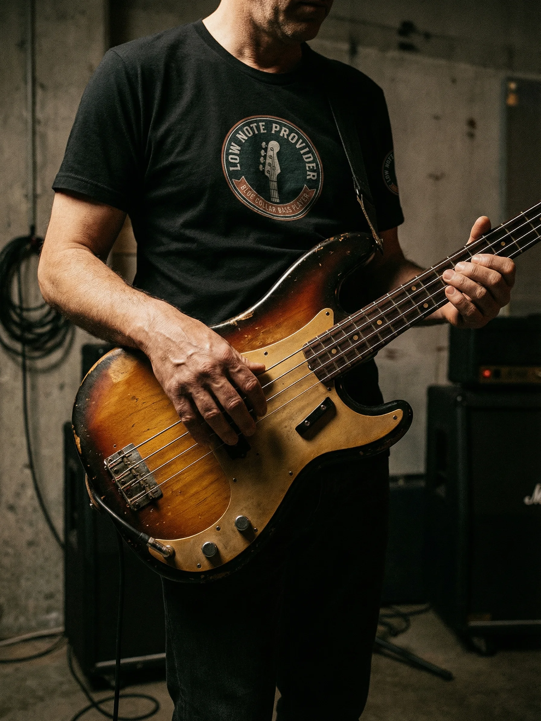 Low End Provider Bass Player T-Shirt – Vintage Workwear Style product image (2)