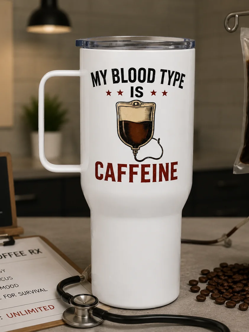 Powered by Caffeine Travel Mug product image (1)