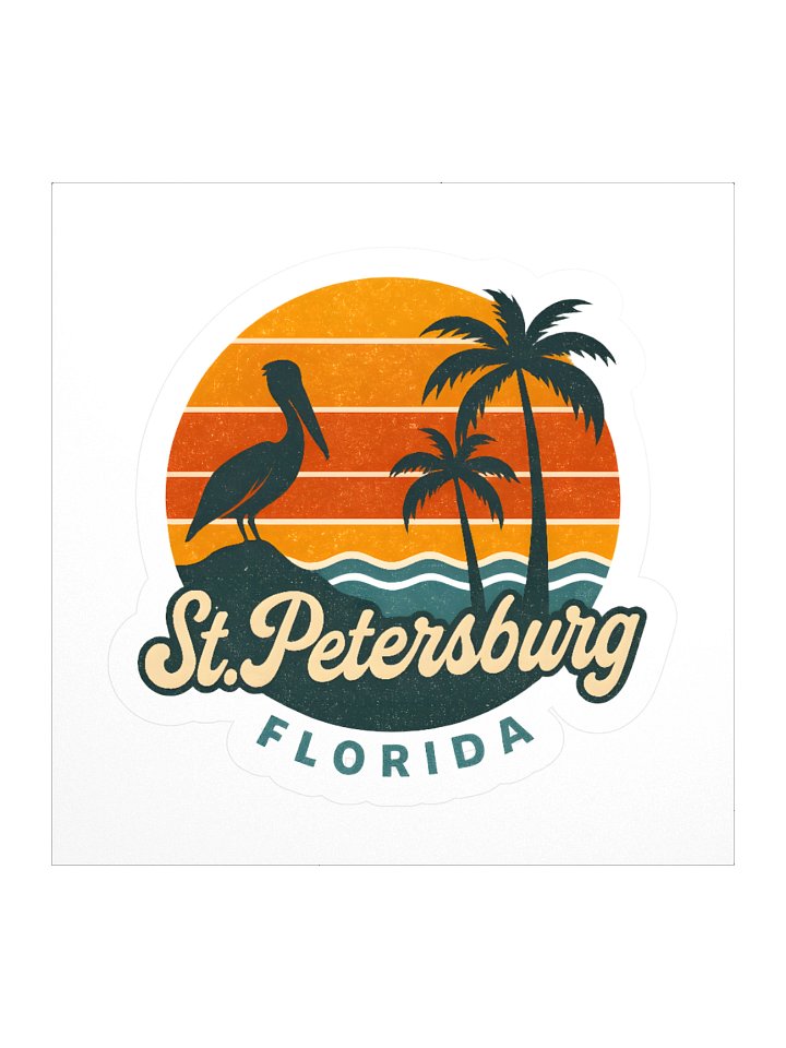 Vintage St Petersburg Florida Design with Palm Trees Pelican and Sunset Beach Vibes Sticker product image (3)