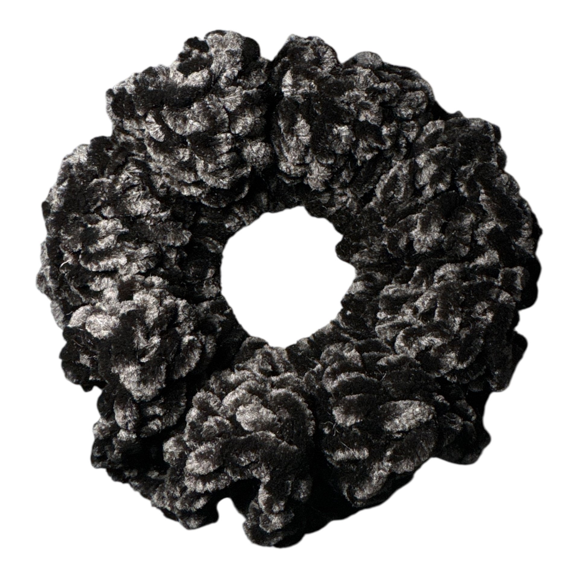 Crochet Velvet Scrunchie, All over Tie. Black product image (1)