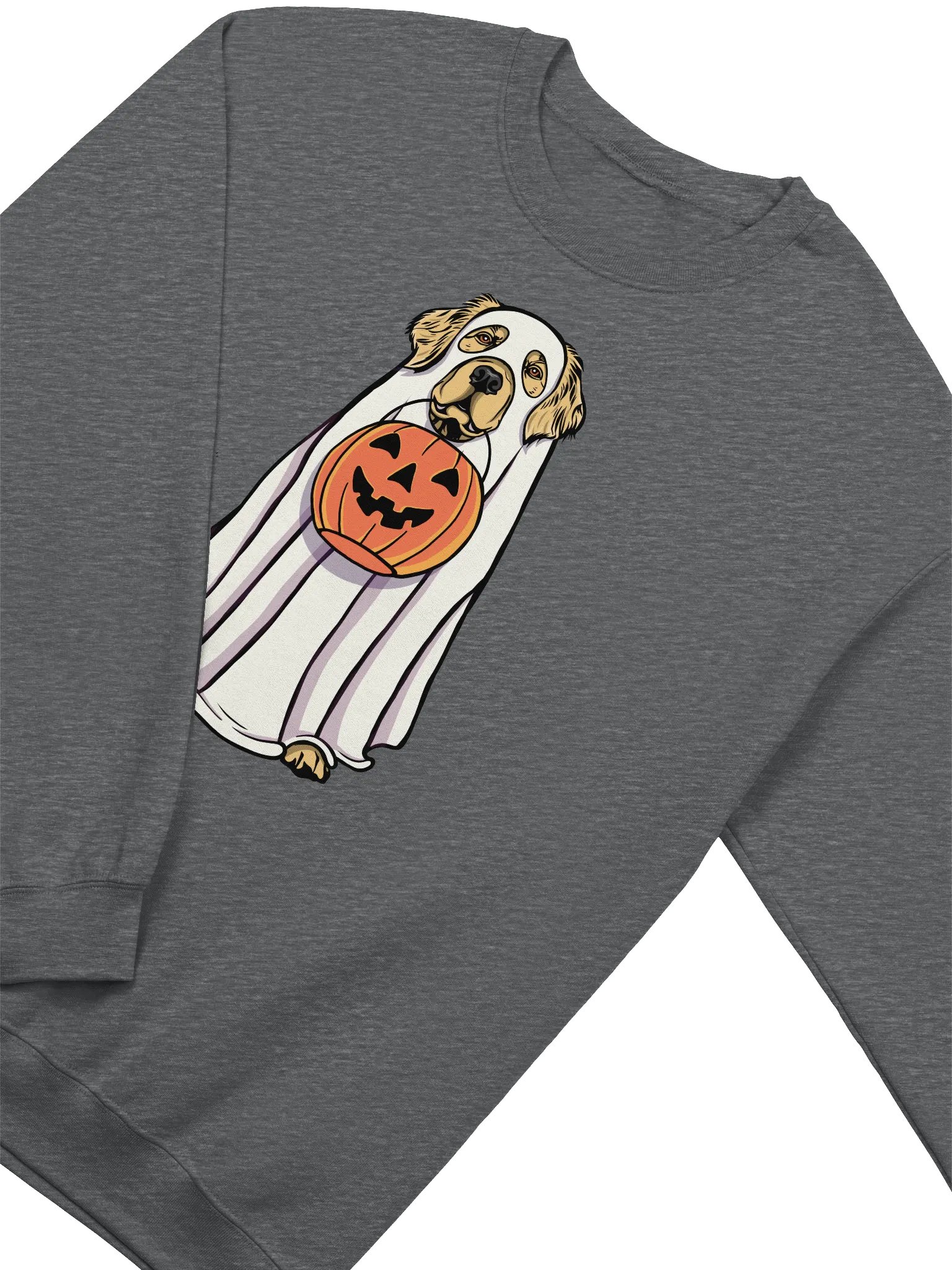 Funny Halloween Golden Retriever Sweatshirt | Funny Goldie Wearing a Ghost Costume and Holding a Pumpkin Basket product image (4)