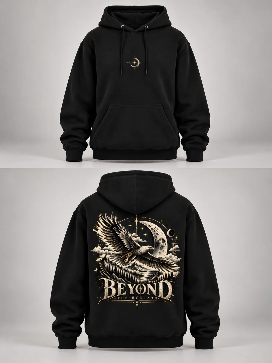 Beyond the Horizon Eagle Hoodie 🦅 Celestial Moon & Mountain Gothic Streetwear Sweatshirt product image (1)