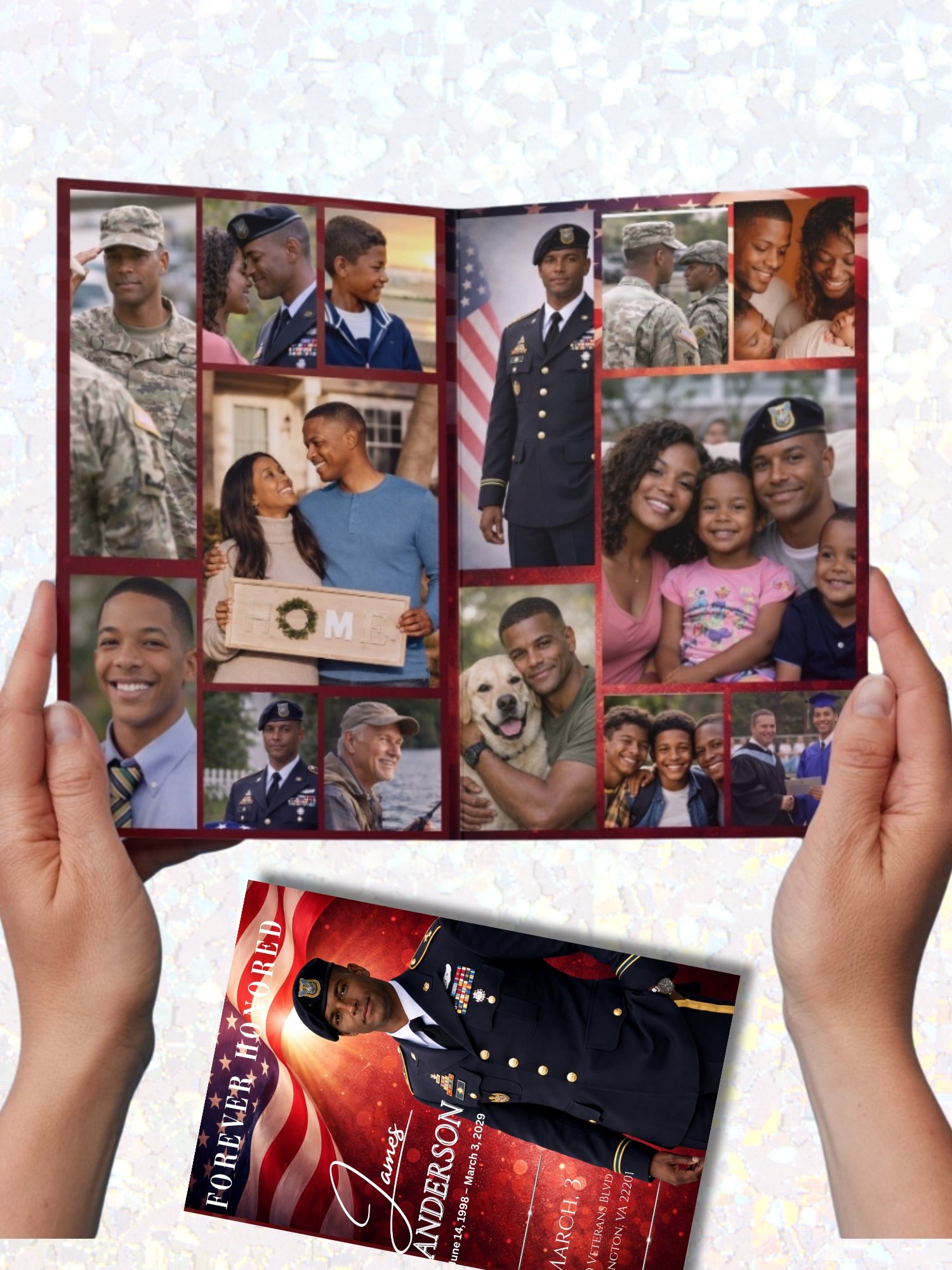 Military Veteran & First Responder Funeral Obituary Template, 8-Page Red Patriotic Canva Layout with QR Code product image (6)