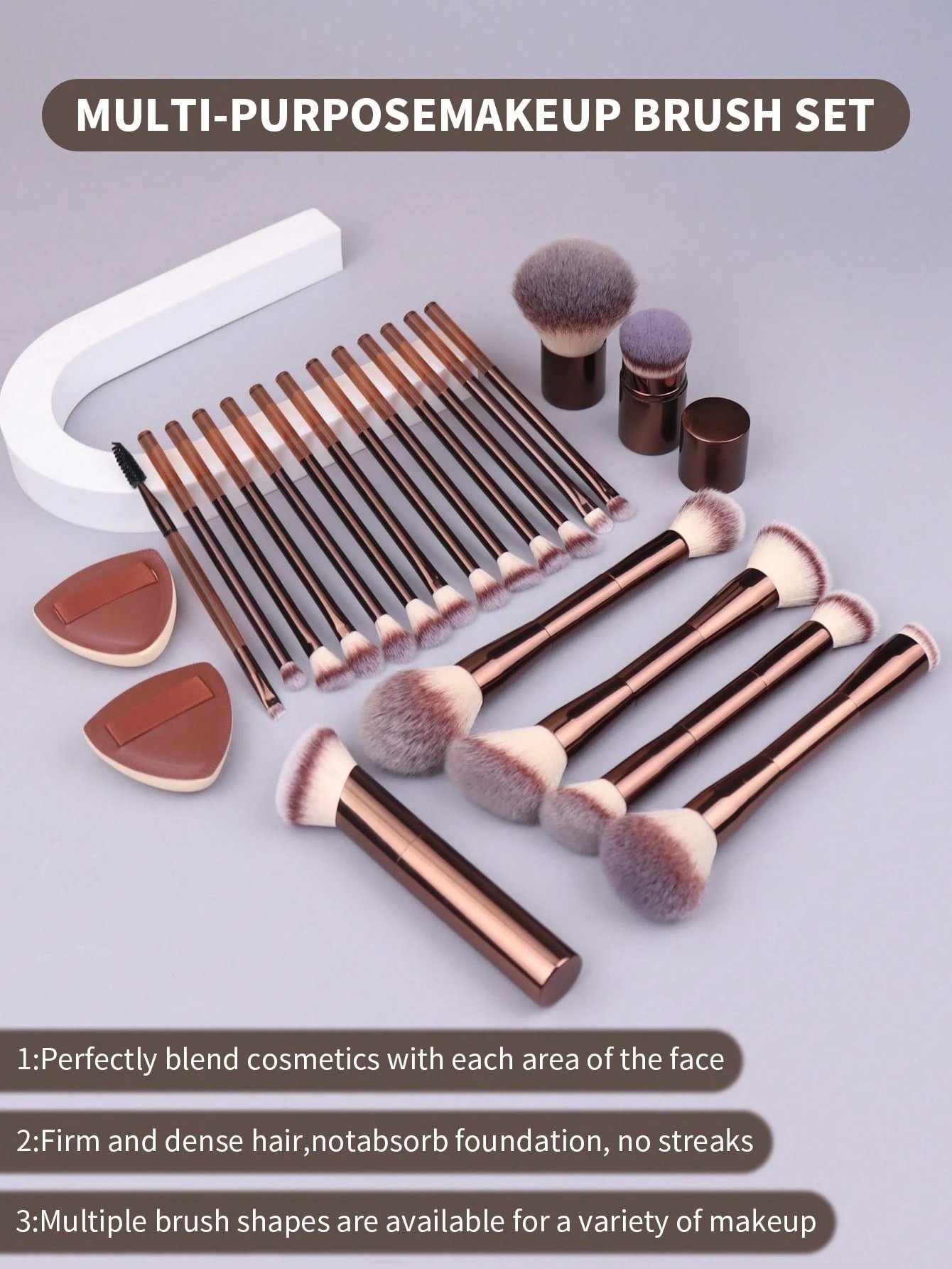 22-Piece Professional Makeup Brush Set with Velvet Bag & Powder Puffs product image (3)