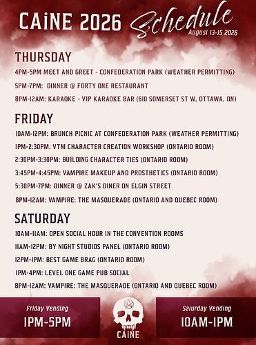 Less than a month until the Kindred convene. Mark it down!

#caine2026 just released its schedule and is less than a month aw...