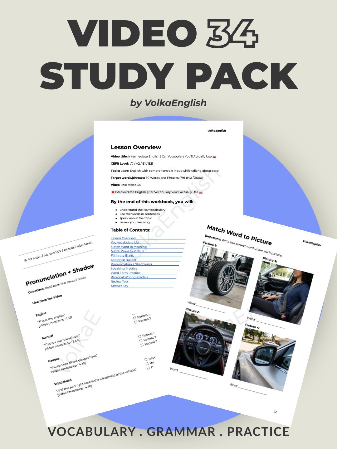 Intermediate English | Car Vocabulary You’ll Actually Use 🚗 - Video 34 Study Pack product image (1)