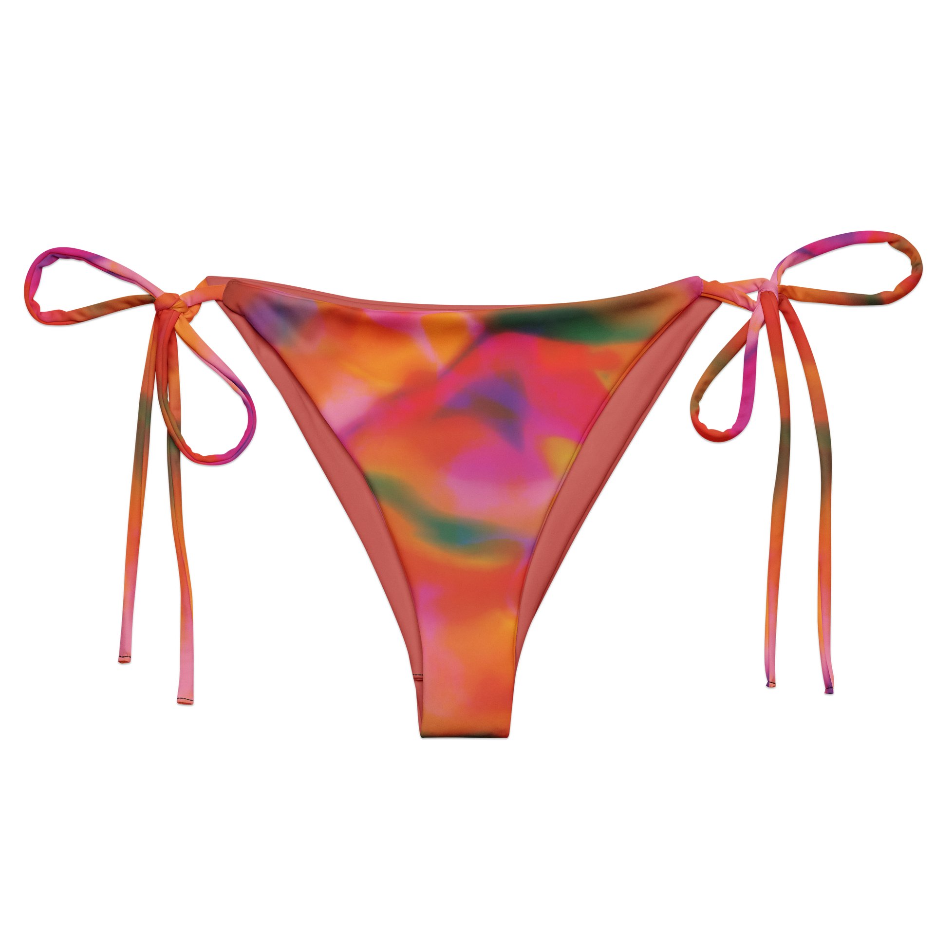Recycle String Bikini Bottom "Trendy Vibrant Pink Orange Tie-Dye" Printed product image (2)