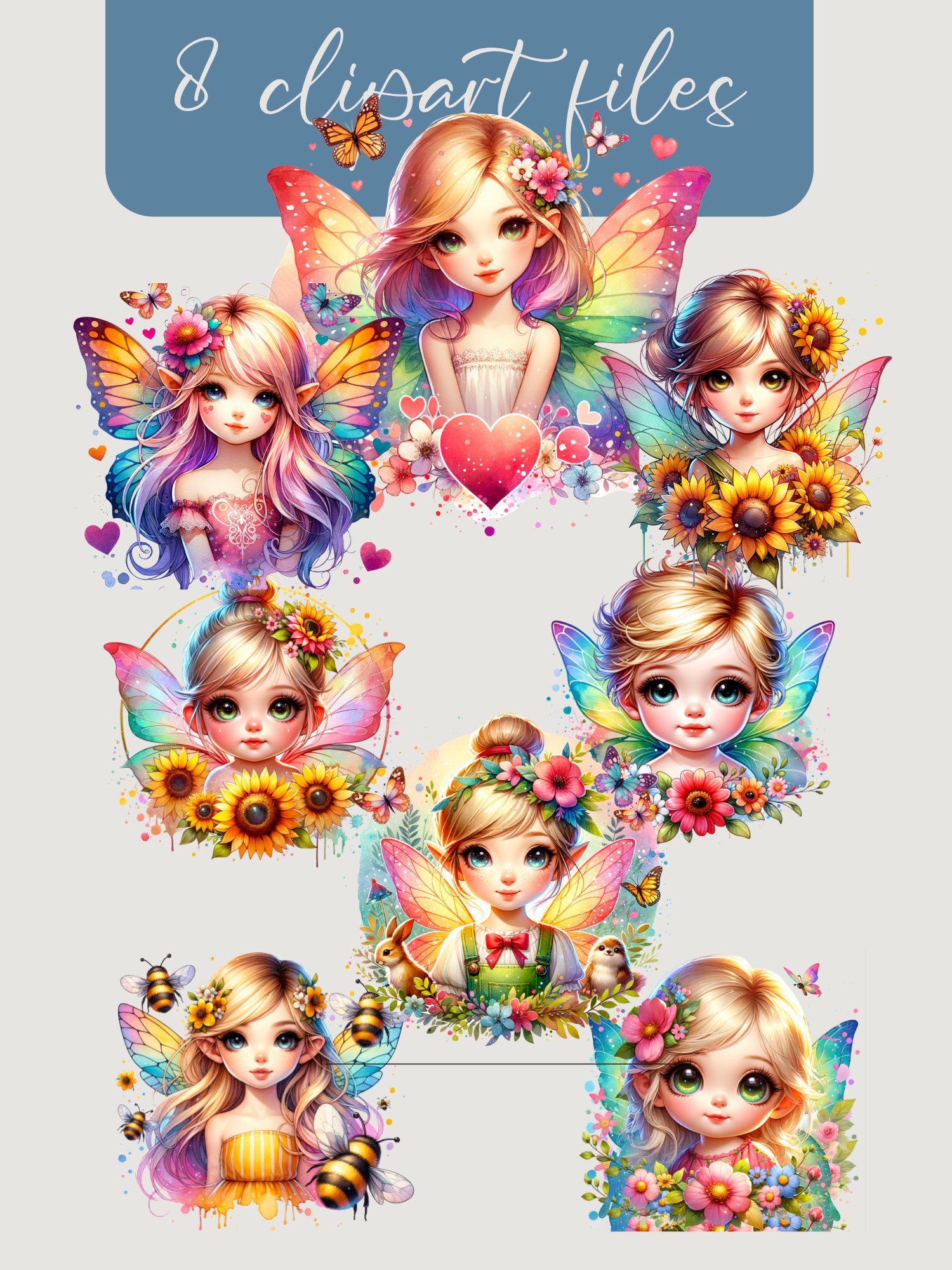 Colorful Fairies clipart - 8 png files with transparent background product image (1)