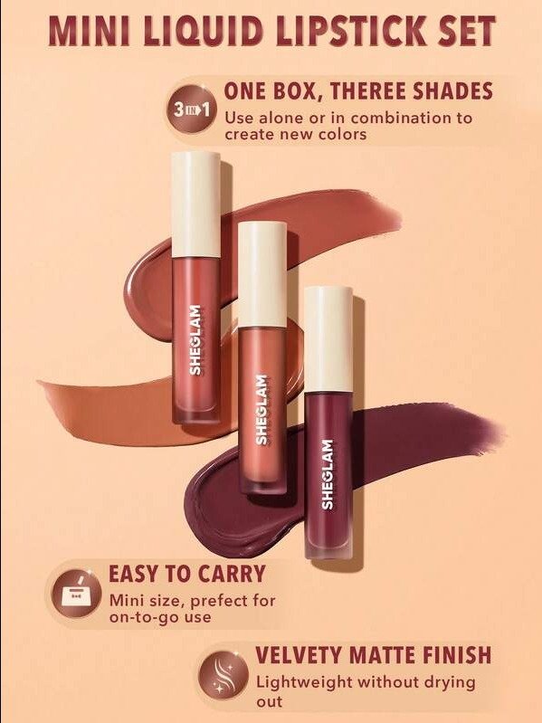 Matte Allure Mini Liquid Lipstick Set-Nude Beach 3 Pcs/Set Long Lasting Lipstick Nourishing Sunflower Oil Reduce Lip Fine Lines Liquid Lipstick Travel Set product image (3)