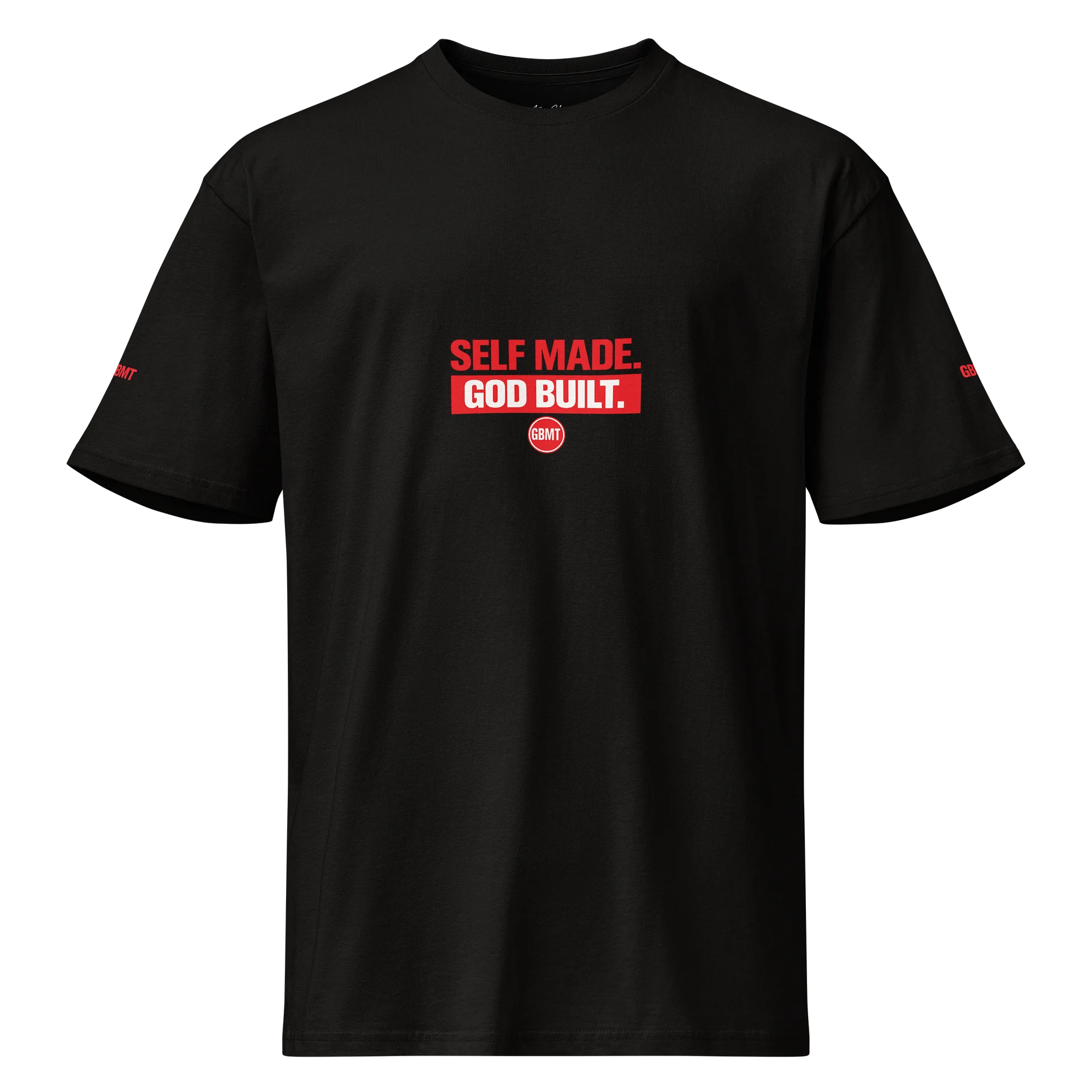 “Self Made. God Built.” T-Shirt – Black & Red Power Edition product image (1)