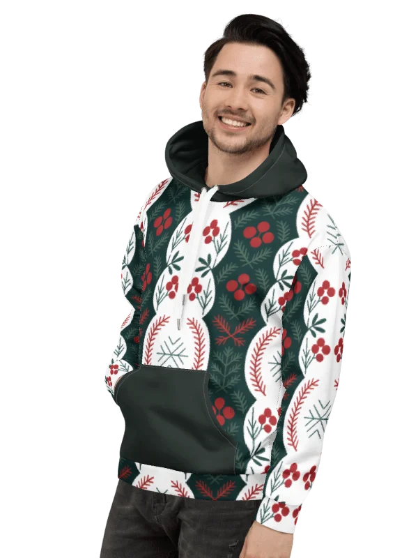 Festive Folk Art Hoodie – Holly & Pine Edition white product image (3)