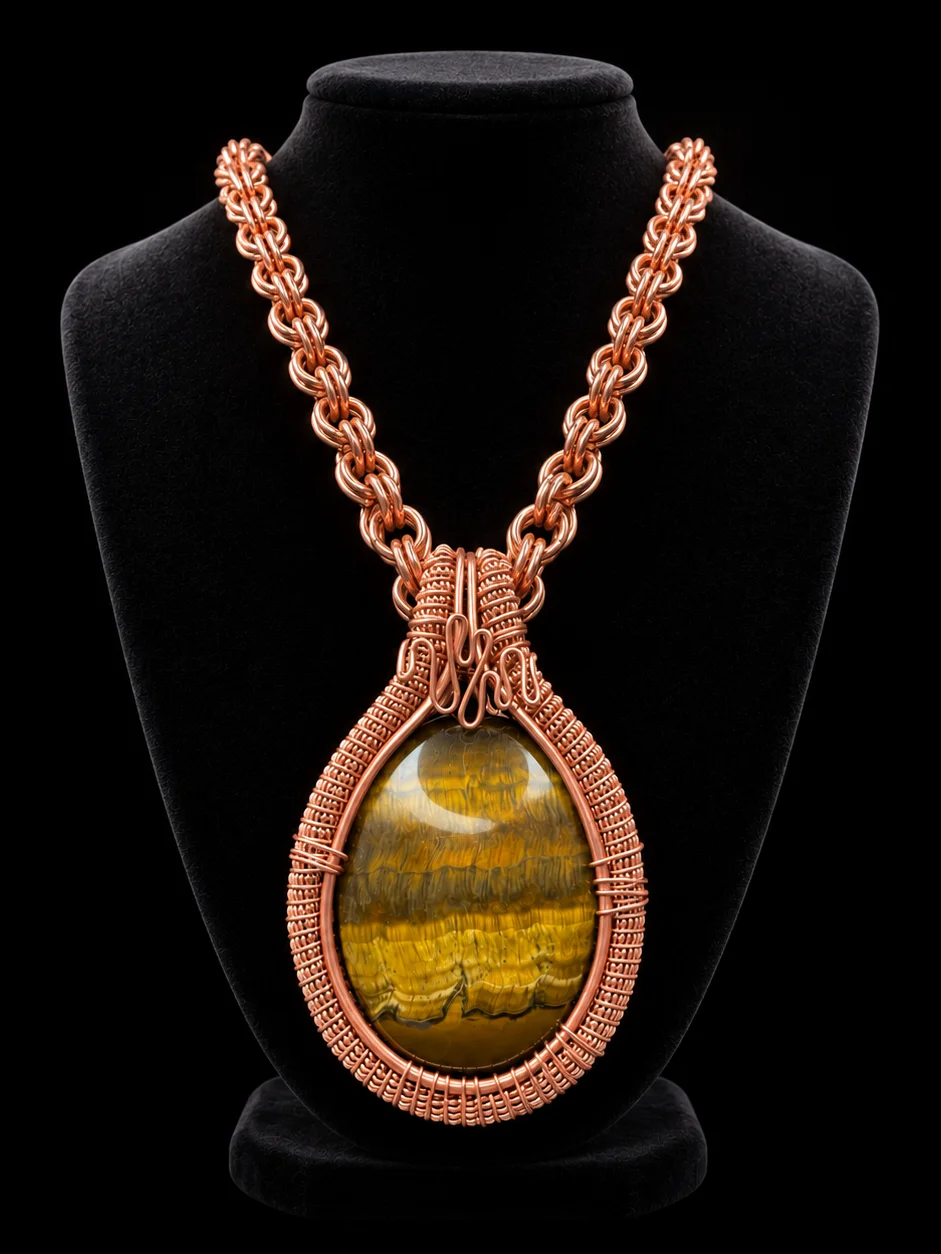 Tiger eye and copper luxury healing crystal necklace product image (2)