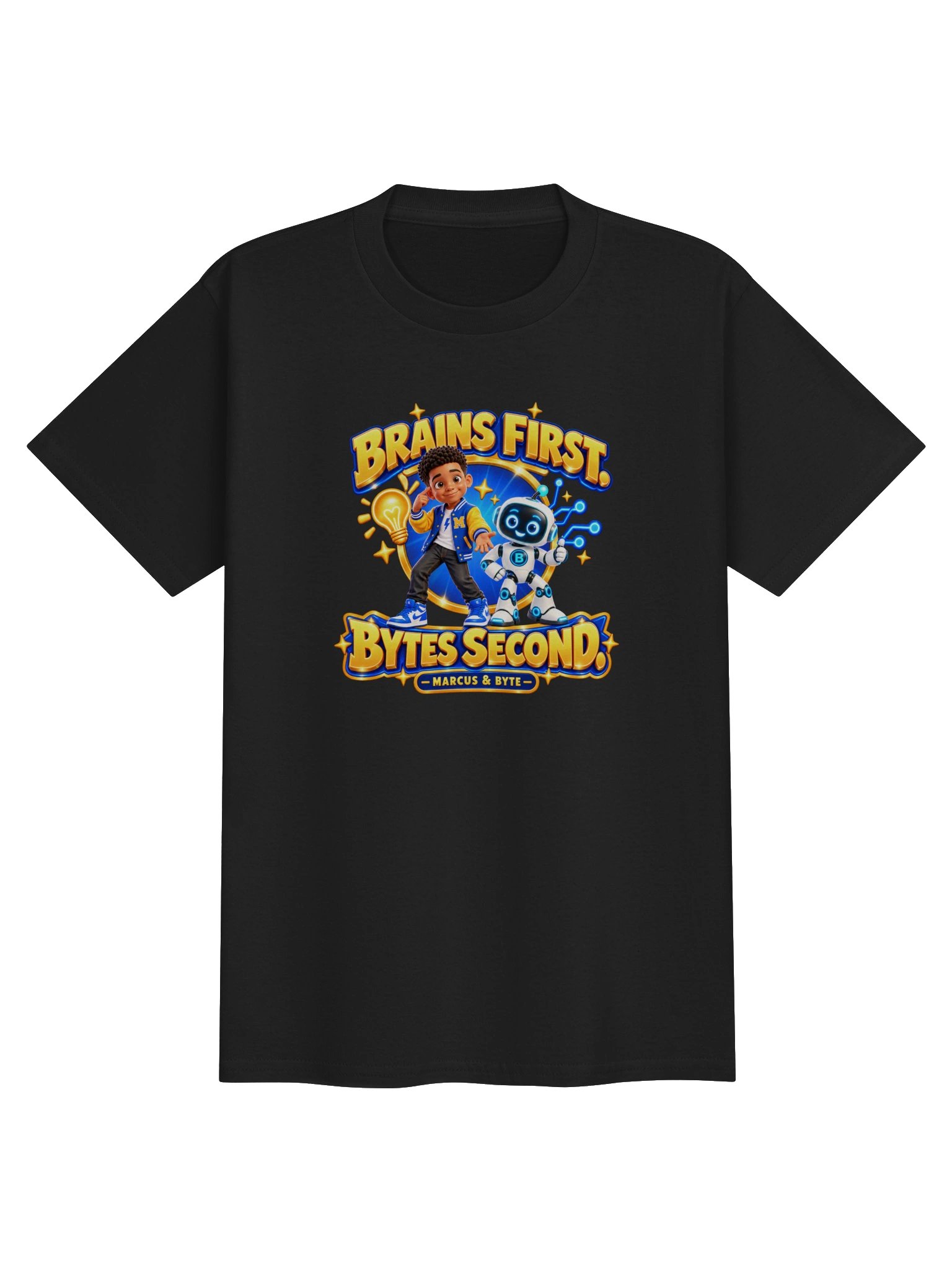 Brains First. Bytes Second. Kids’ T-Shirt | Marcus & Byte product image (11)