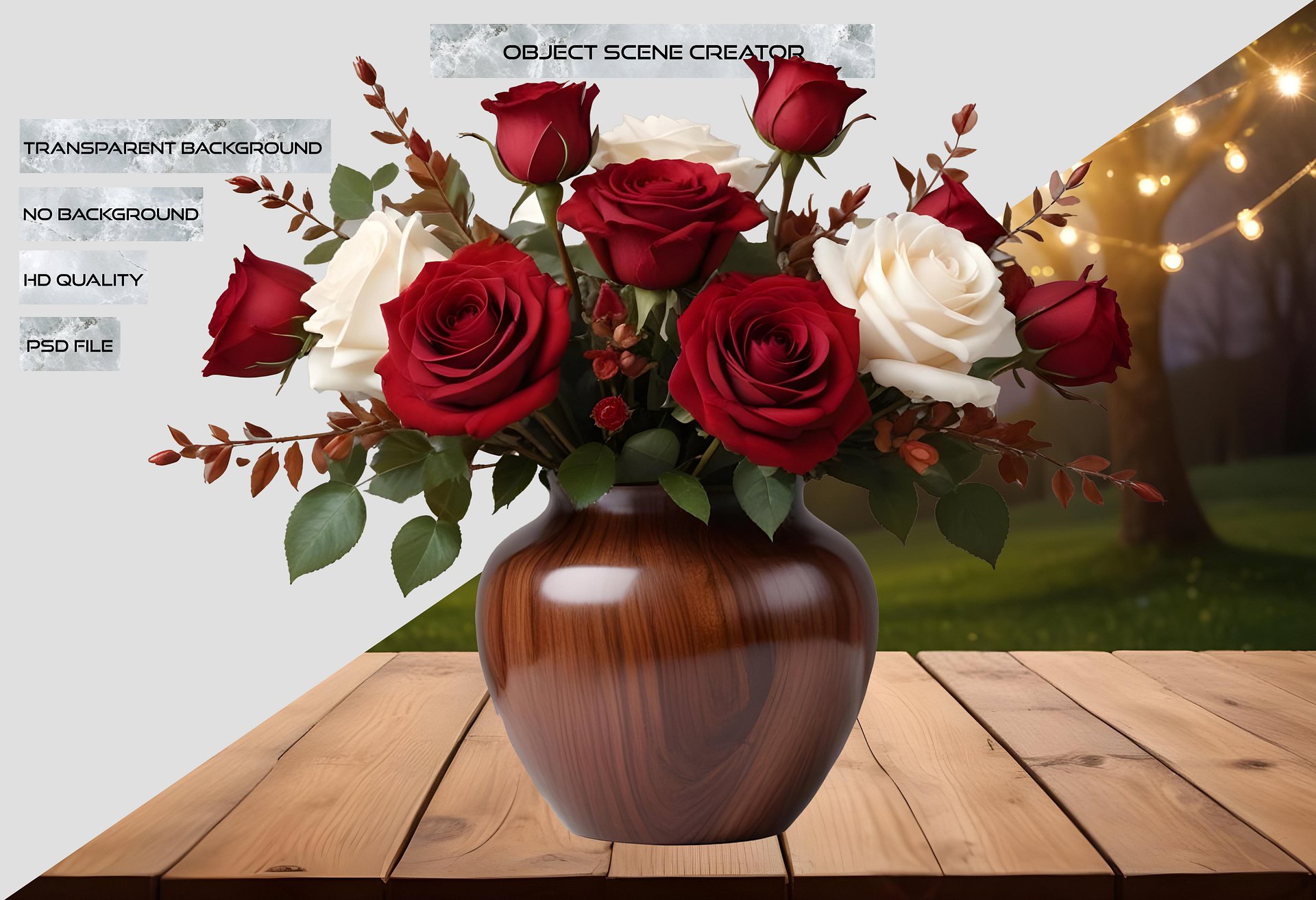Rustic Harmony – Wood-Grain Rose Vase PNG product image (2)