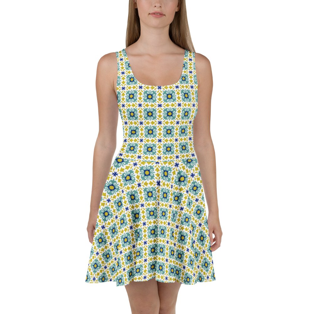 Mediterranean Mosaic Dress | Cyan Blue & Mustard product image (1)