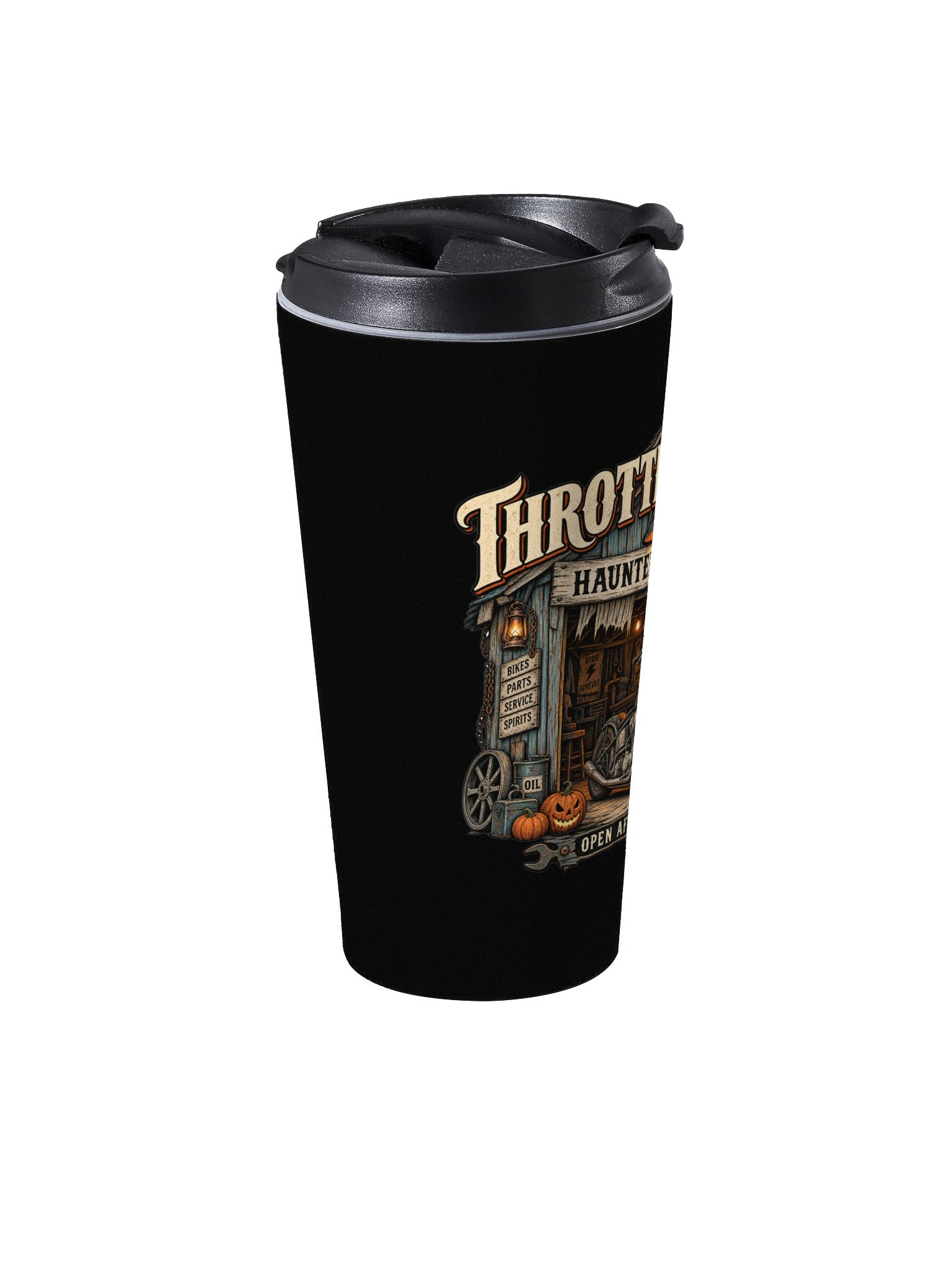 Throttle & Iron Haunted Garage Travel Mug — Bike Edition product image (2)