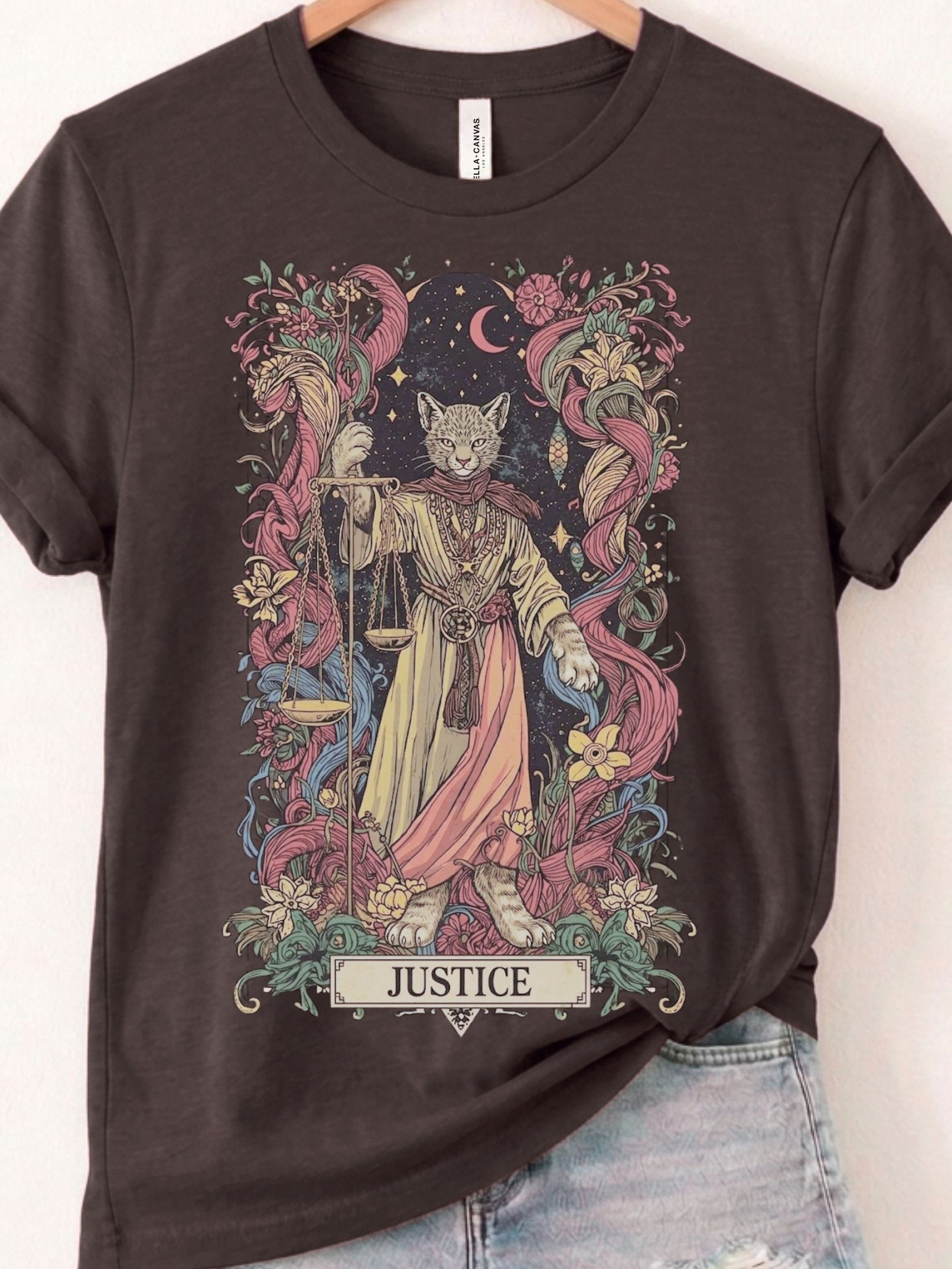Justice Tarot Cat Shirt, Mystical Feline, Celestial Graphic product image (1)