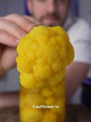 Cauliflower is already packed with powerful plant compounds. Then you ferment it. Bright yellow from turmeric, sour, crunchy, and still a living fermented food. #fermentedcauliflower #fermentation #turmeric #fermentedfoods #guthealth #lactofermentation #brinelab #dishbydavid