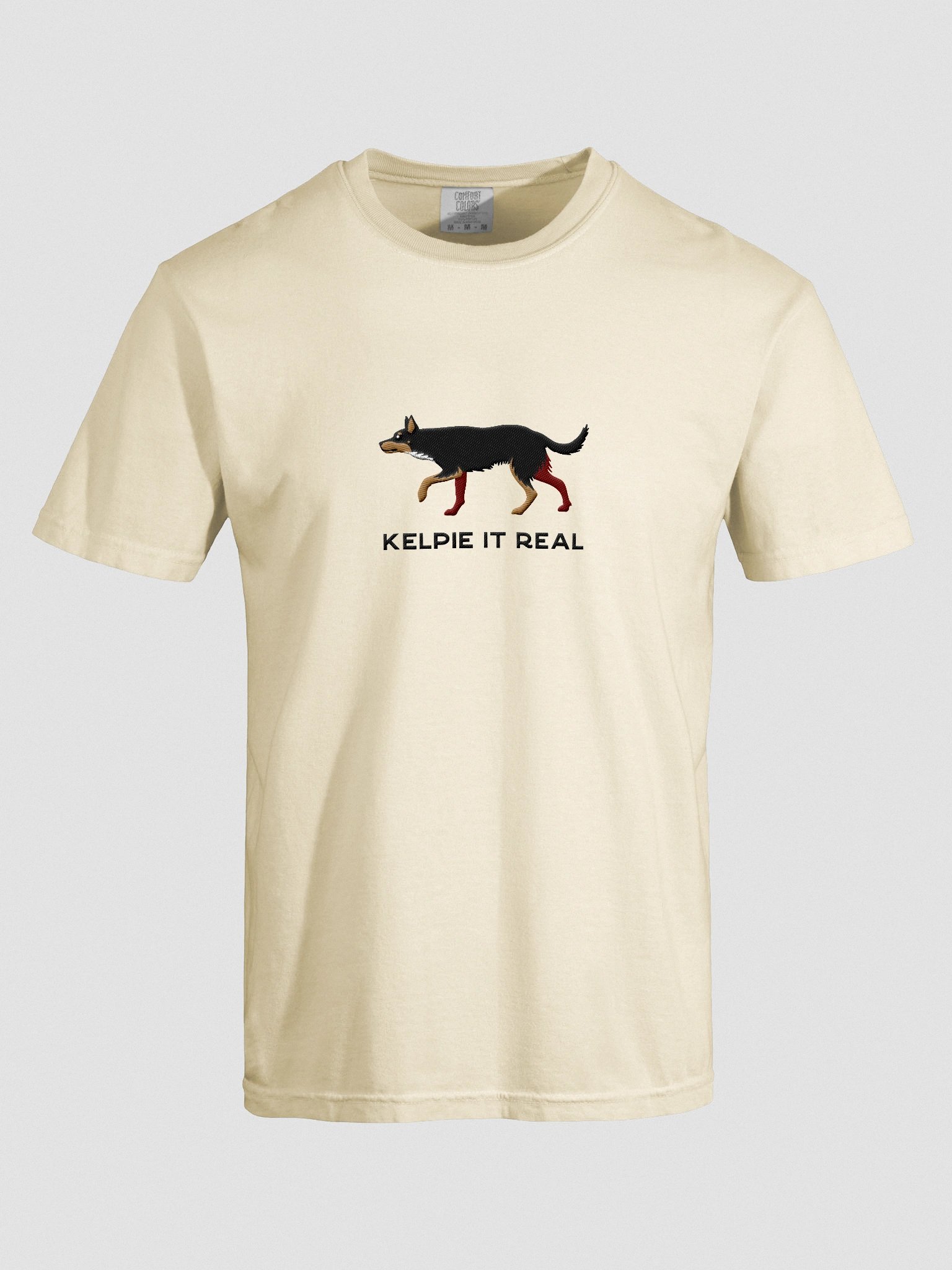 Kelpie It Real T-Shirt(Embroidered) of an Australian Kelpie(Black & Tan) product image (10)