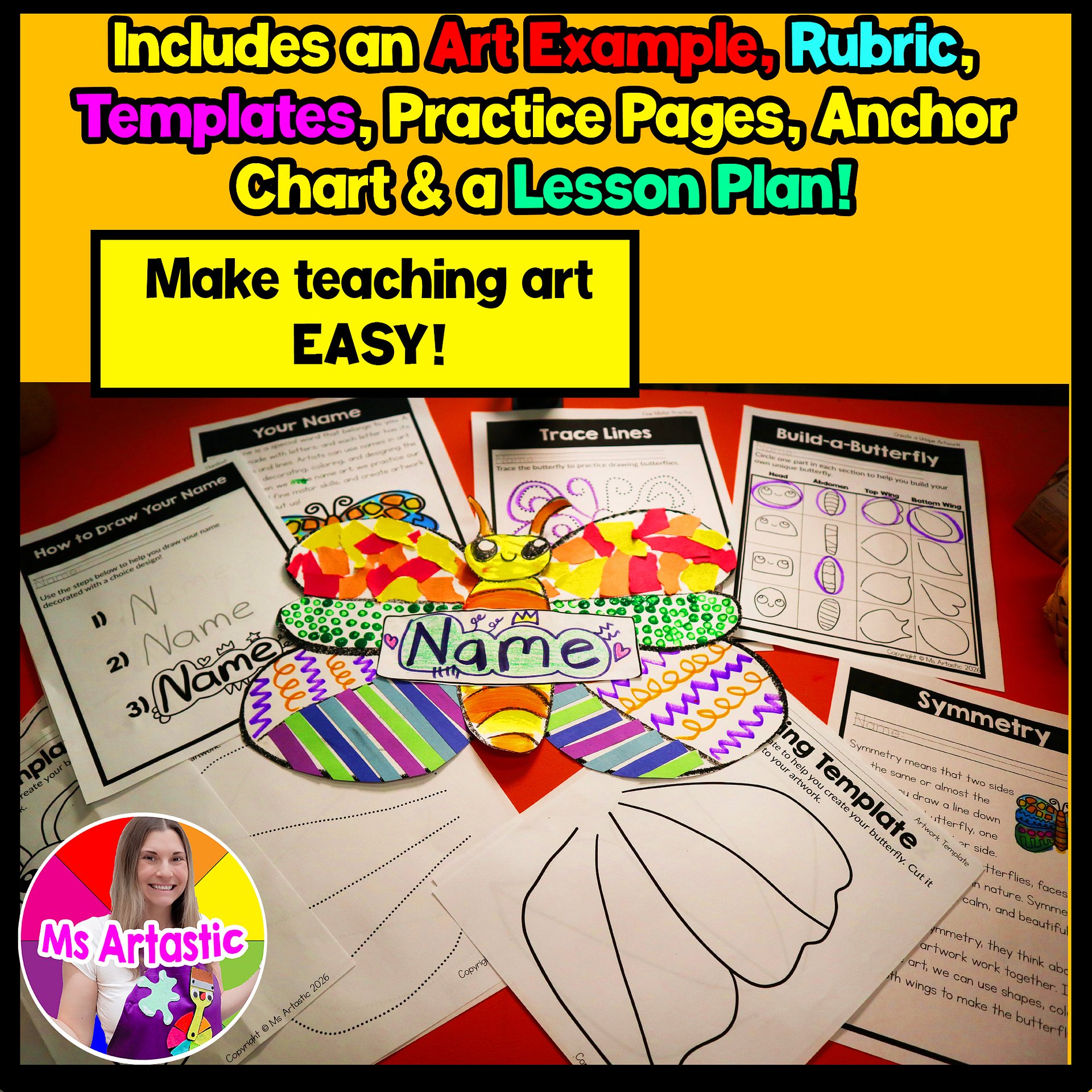 Kindergarten Name Art Lesson Butterfly Fine Motor Art Project Symmetry Activity product image (3)