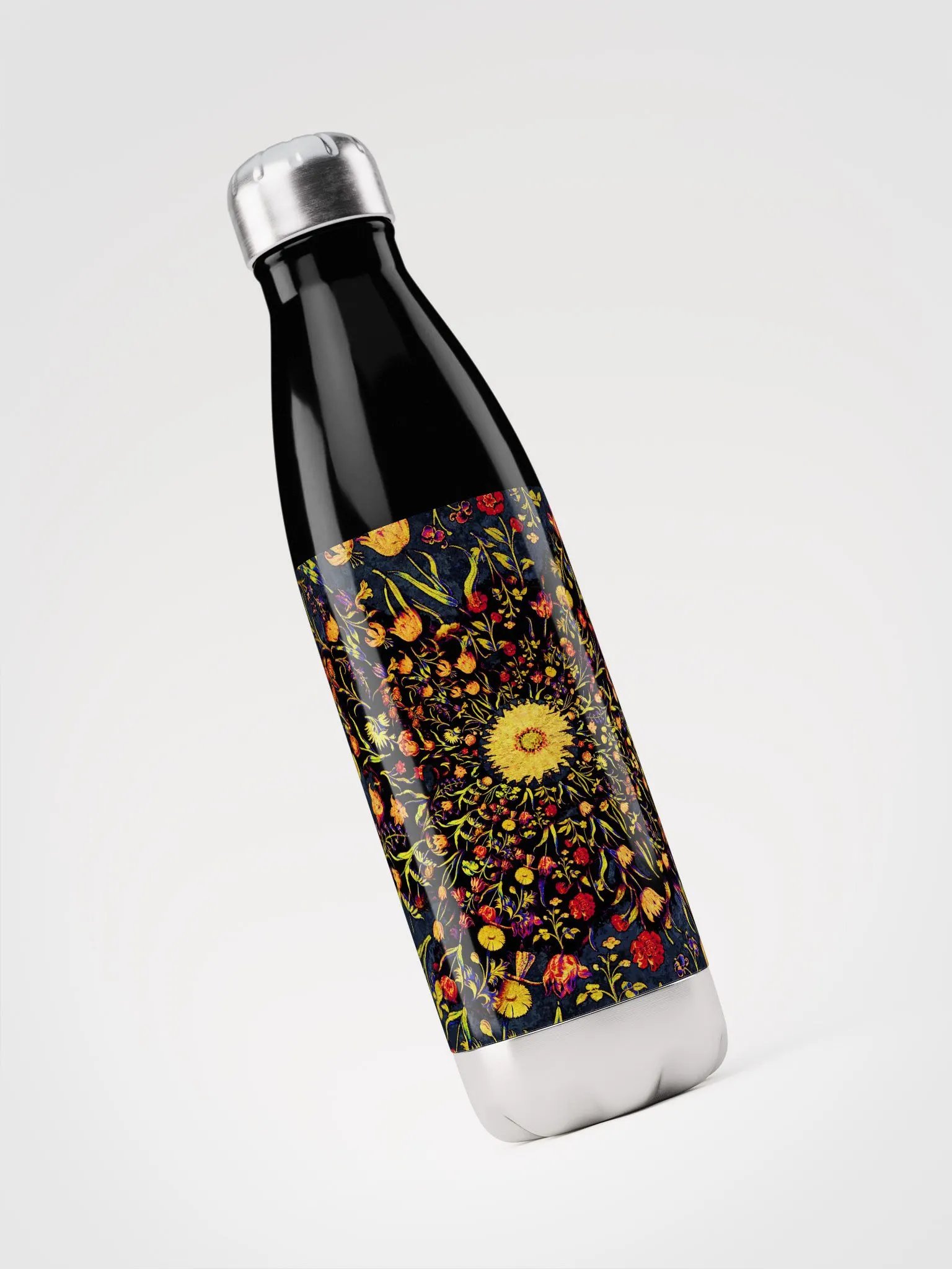 Medieval Flowers on Blue Stainless Steel Water Bottle product image (3)