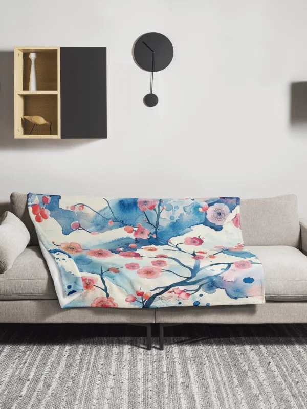 Traditional Japanese Watercolor Throw Blanket - Pink Plum Blossom Cozy product image (14)