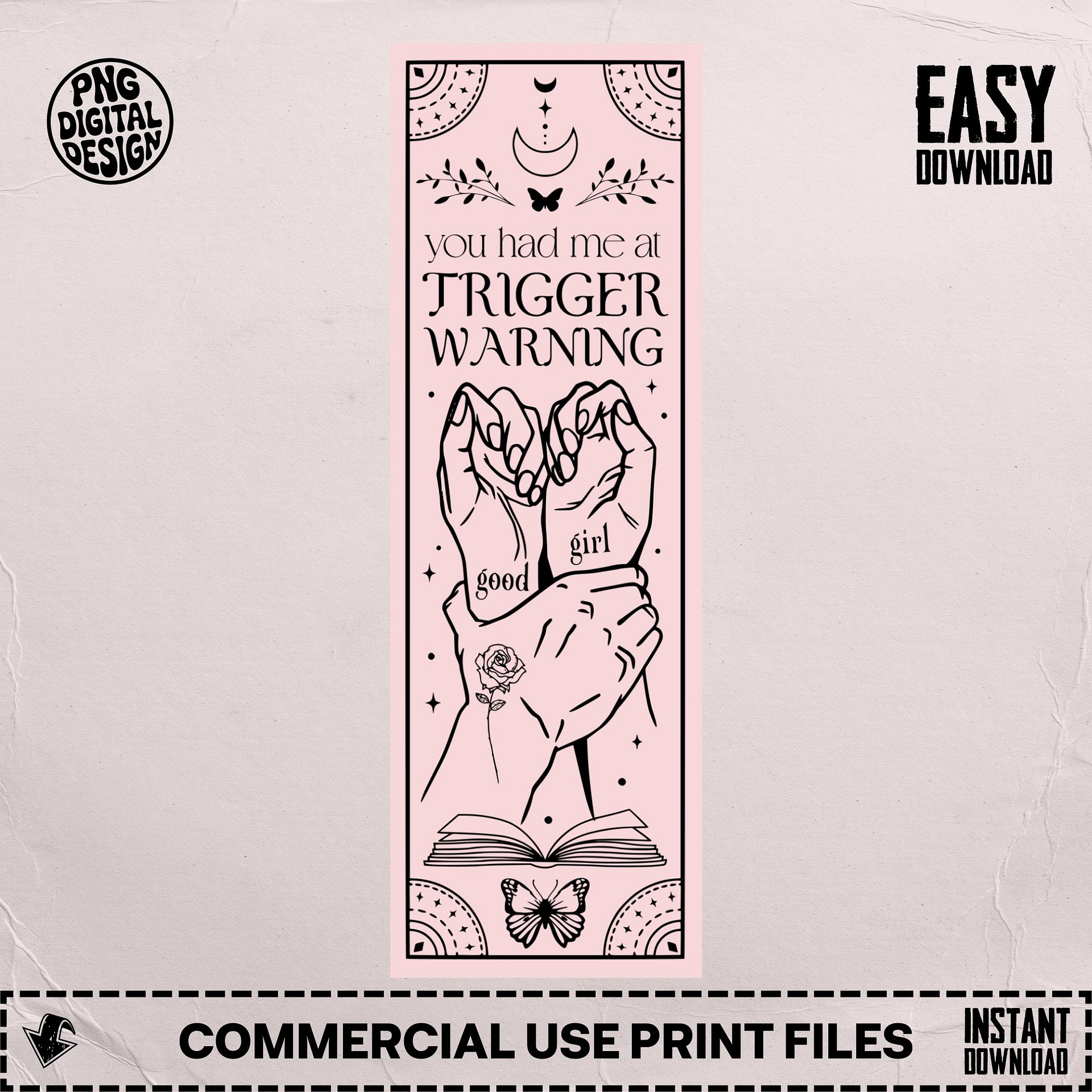 Smut Bookmark Dark Romance Trigger Warning Witchy Boho Black Pink PNG, Printable Bookmarks, Book Lover, Digital Download, Gift for Reader product image (7)