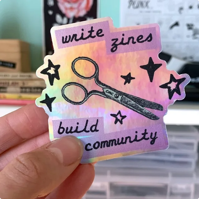 Write Zines, Build Community sticker product image (1)
