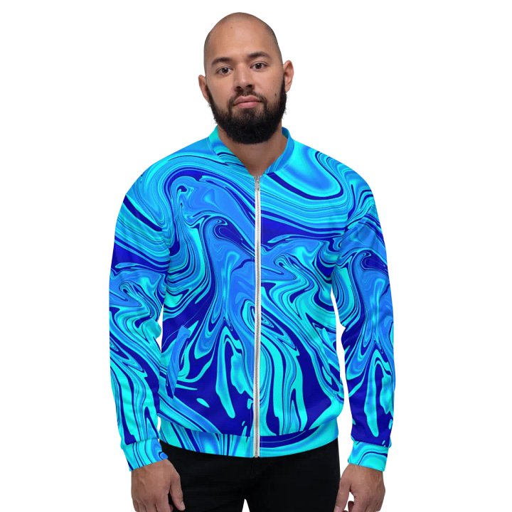 Unisex Bomber Jacket - Light and Dark Blue Digital Fluid Art product image (2)