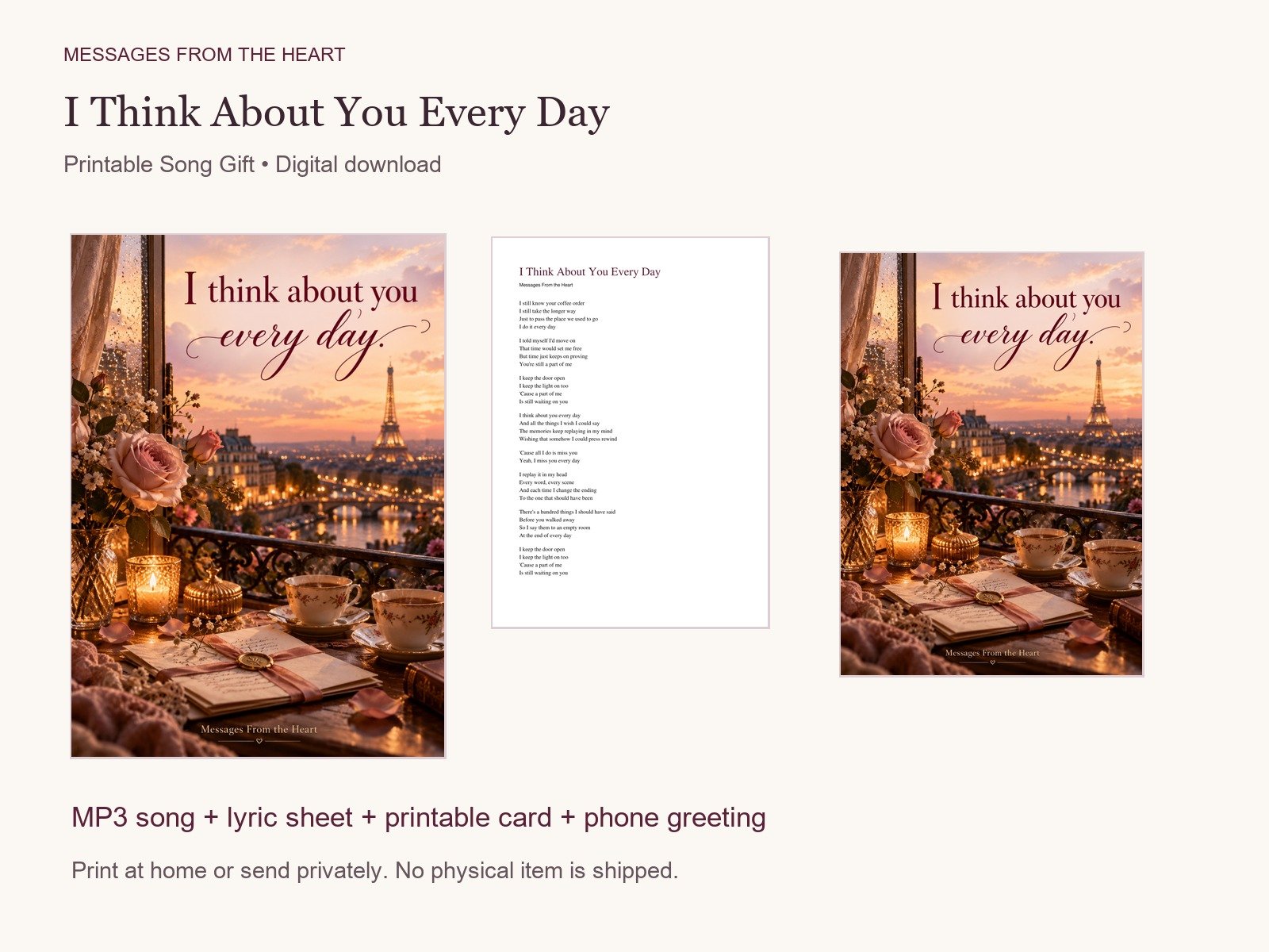 I Think About You Every Day — Printable Song Gift product image (1)