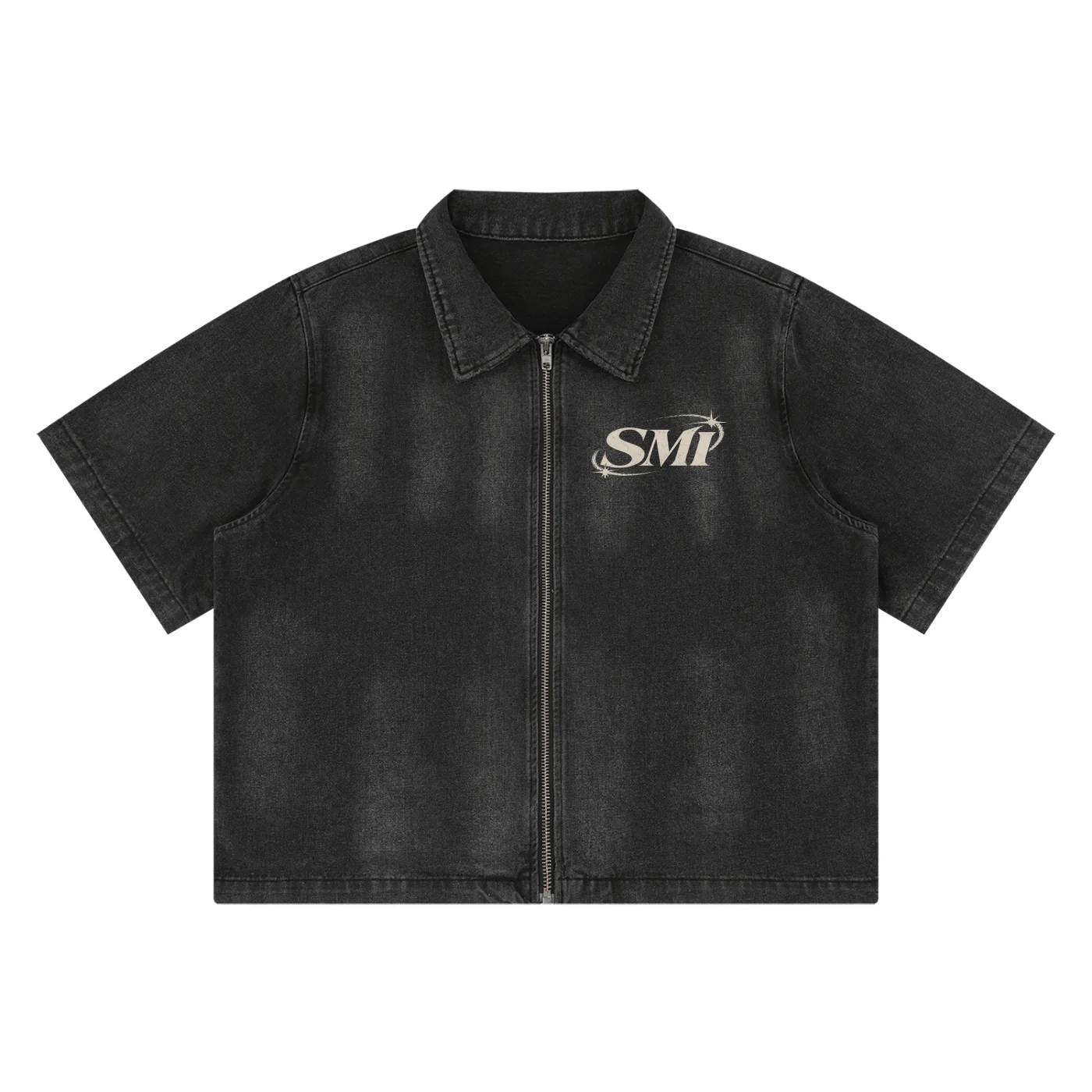 SMI Unisex Vintage Washed Full-Zip Denim Jacket product image (3)