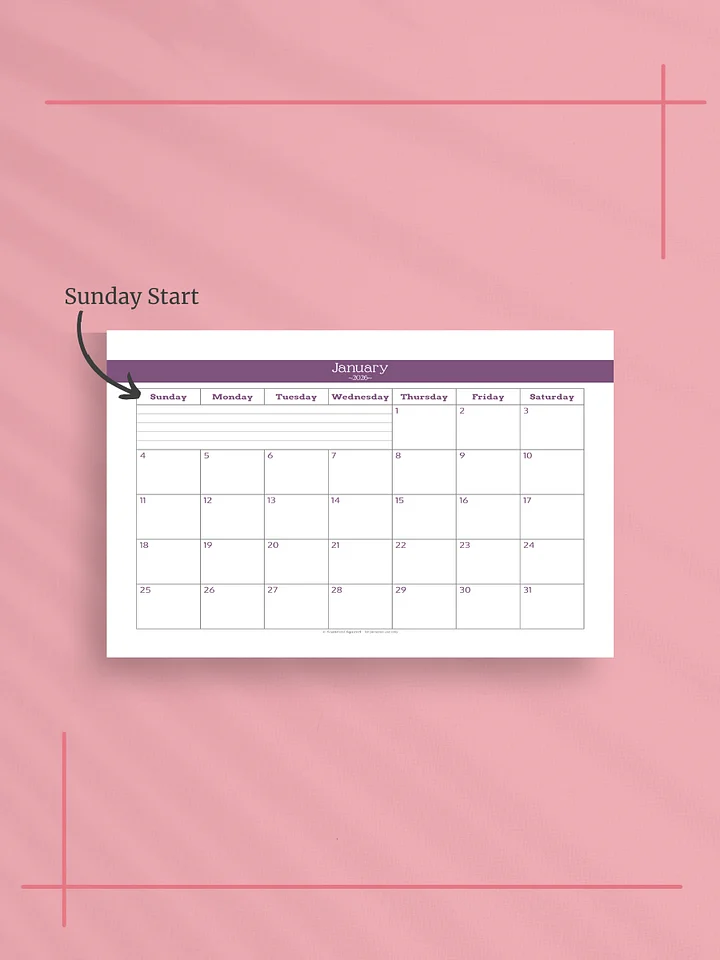Understated Rainbow 2026 Calendar - Single Page per Month, Sunday Start, Half Letter Size product image (2)