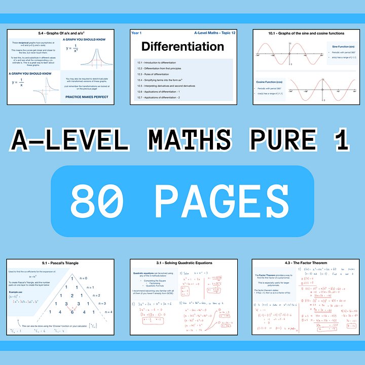 A-Level Maths Pure Year 1 Revision Notes (80 Pages) | Revision Made Easy product image (1)