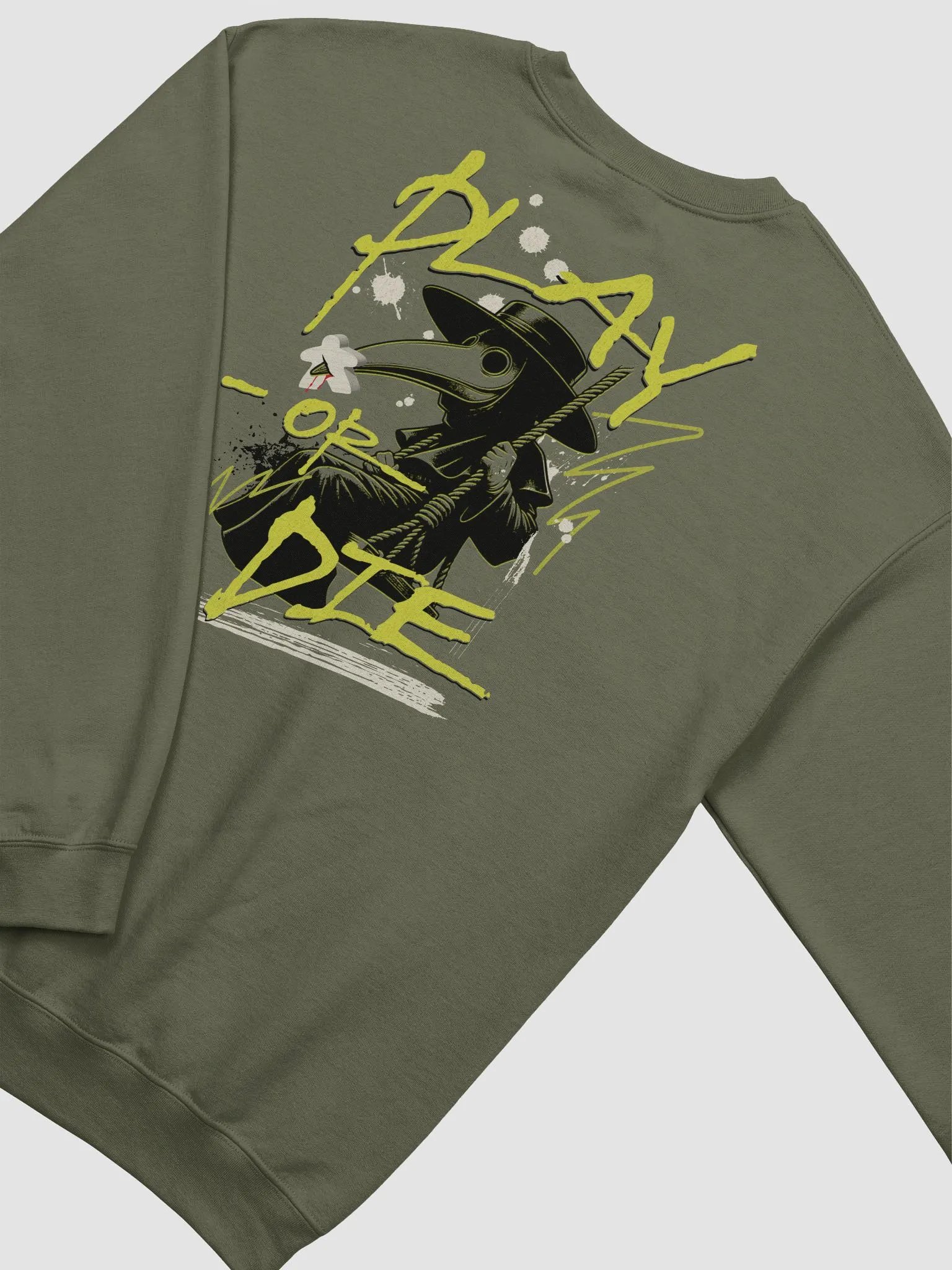 Meeple Death Plague Doctor Sweatshirt for Board Gamers - Back Print - Play or Die product image (6)