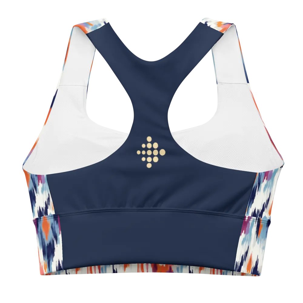 Abstract Ikat Blue Longline Sports Bra product image (3)