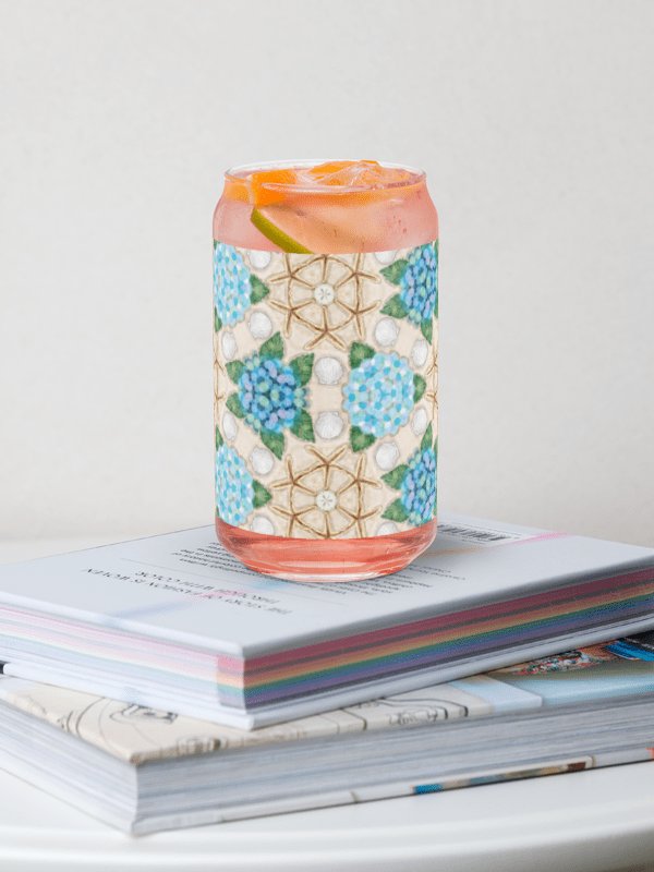 Seaside Sips Hydrangeas & Starfish Glass | Elegant Can-Shaped Beach-Inspired Drinkware product image (7)