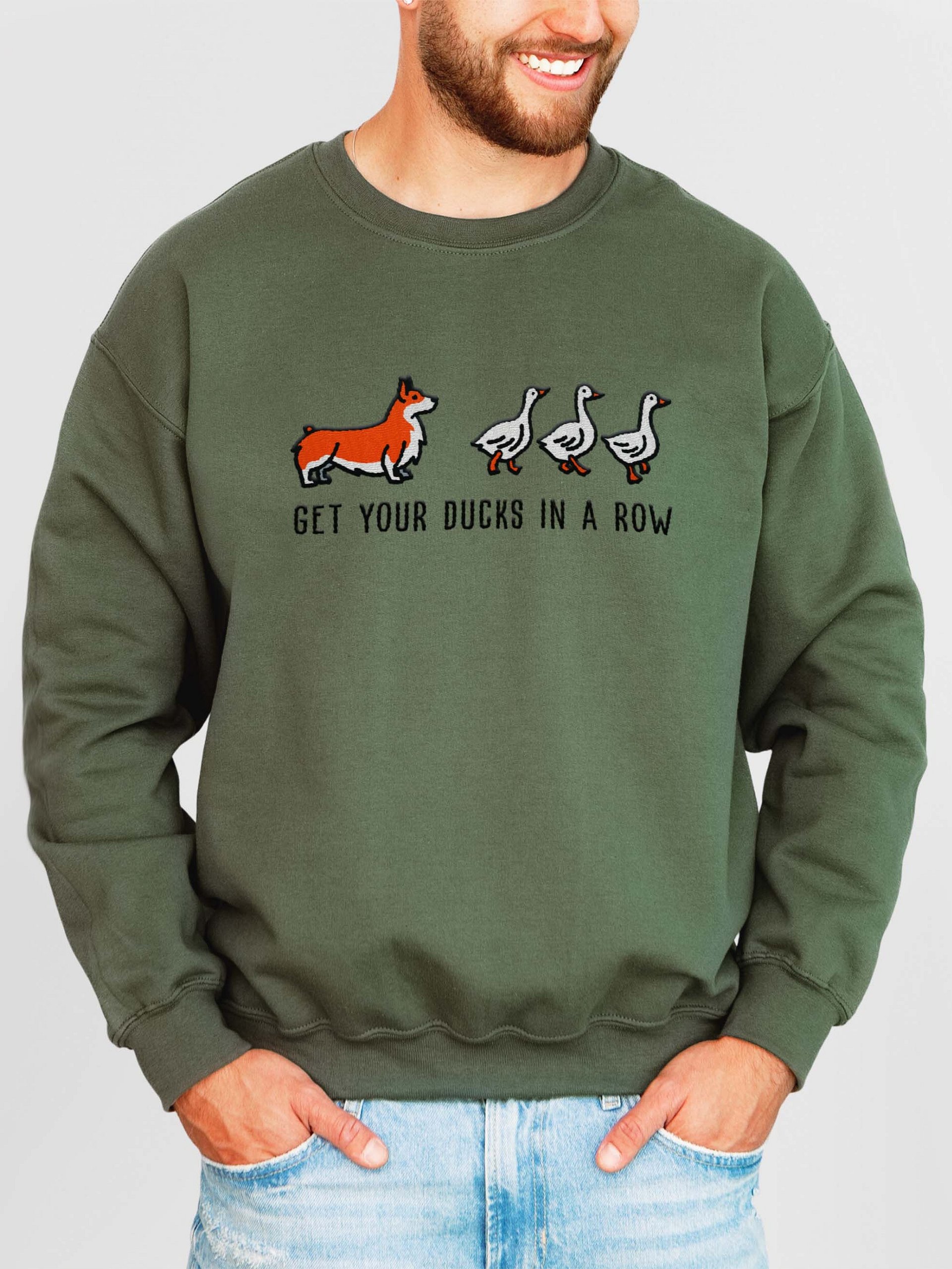 Get Your Ducks in a Row Sweatshirt(Embroidered) of a Pembroke Welsh Corgi(Orange) product image (2)