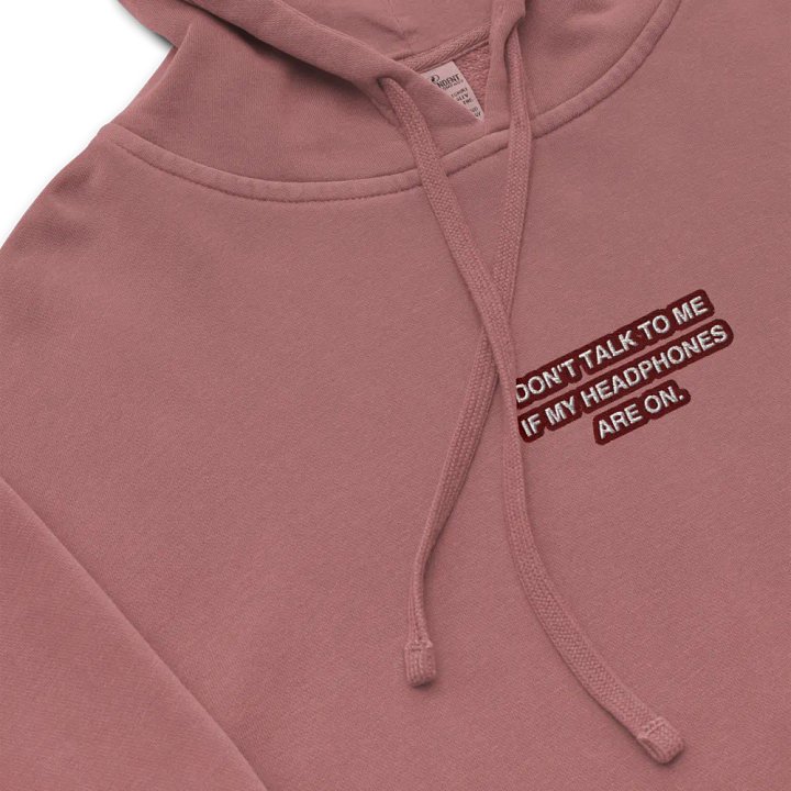 HEADPHONES ON (maroon bubble design 2) embroidered pigment hoodie product image (1)