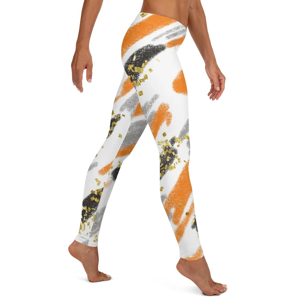 Black Orange abstract vintage print leggings product image (5)