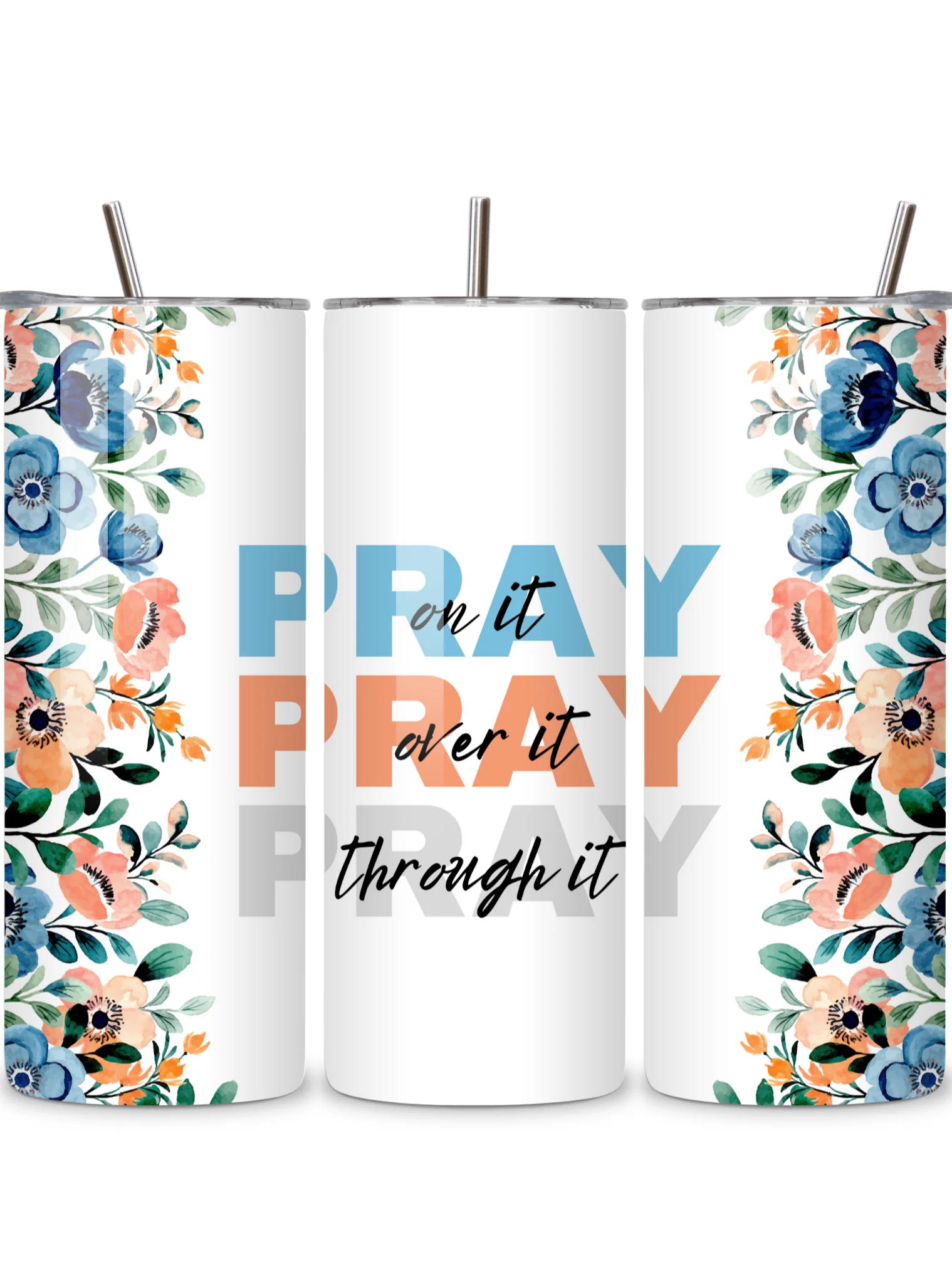 Pray On It, Prayer 20oz Skinny Tumbler with Metal Straw – Inspirational Floral Design – Double-Walled Insulated Stainless Steel Tumbler for Hot & Cold Drinks, Gift for People of Faith product image (1)