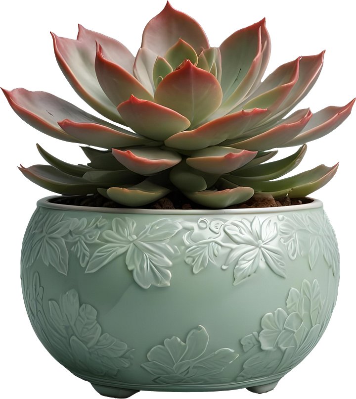 Chinese Green Porcelain Pot with Succulent – Tranquil Elegance PNG product image (1)