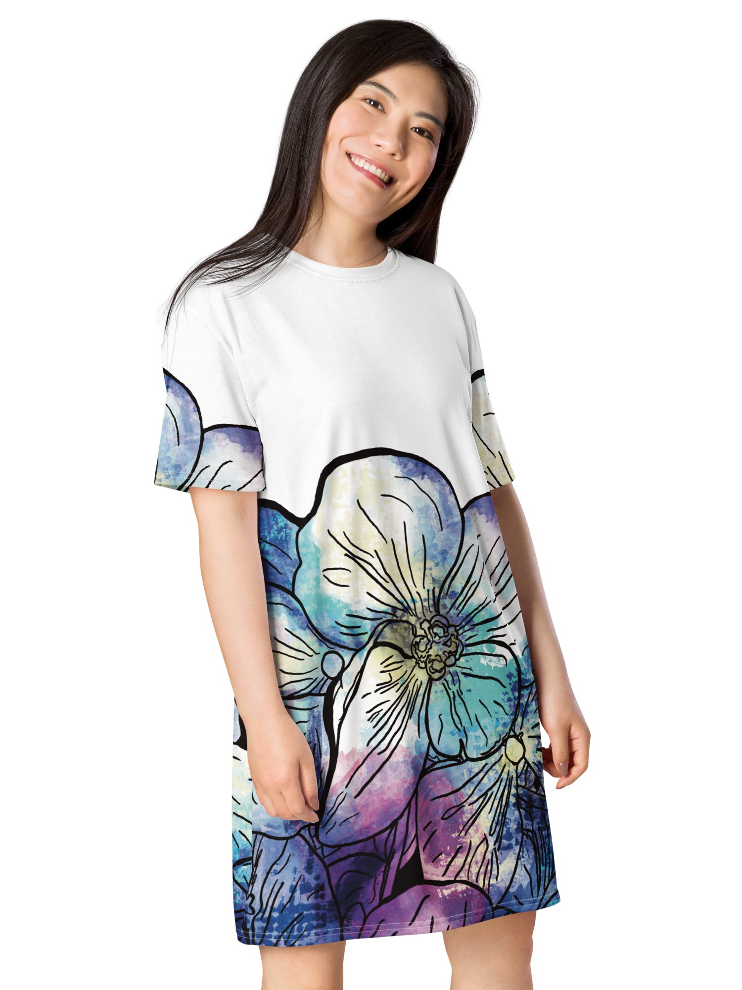 Coastal Bloom Hydrangeas on White | Elegant Summer Design | T-Shirt Dress | by Monique Faella Designs™ product image (4)