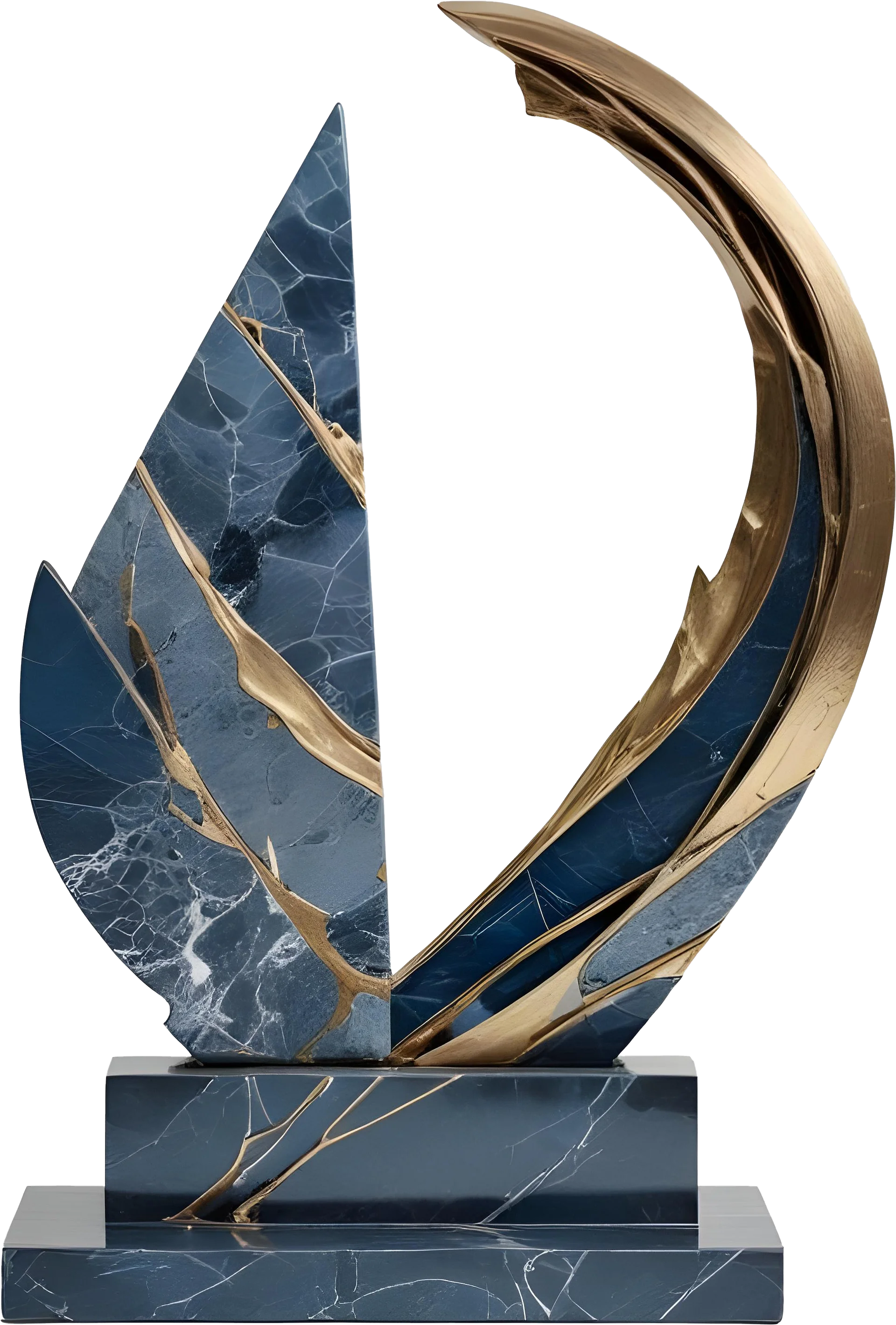 Ocean's Legacy – Blue Kintsugi Sail Sculpture PNG product image (1)