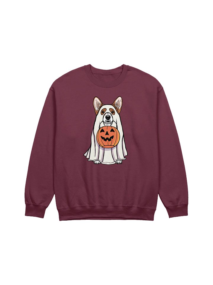 Funny Halloween Pembroke Welsh Corgi(Red) Sweatshirt | Funny Corgi Wearing a Ghost Costume and Holding a Pumpkin Basket product image (1)