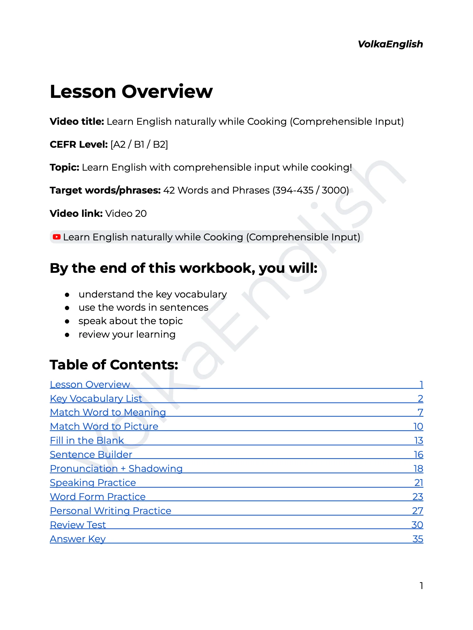 Learn English naturally while Cooking (Comprehensible Input) - Video 20 Study Pack product image (2)