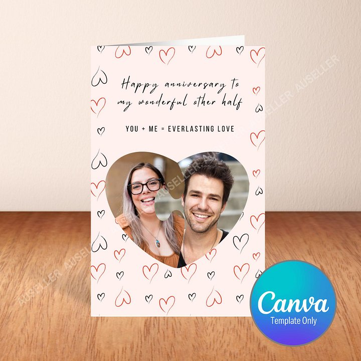 Two Halves Of One Heart Anniversary Photo Card Template product image (1)