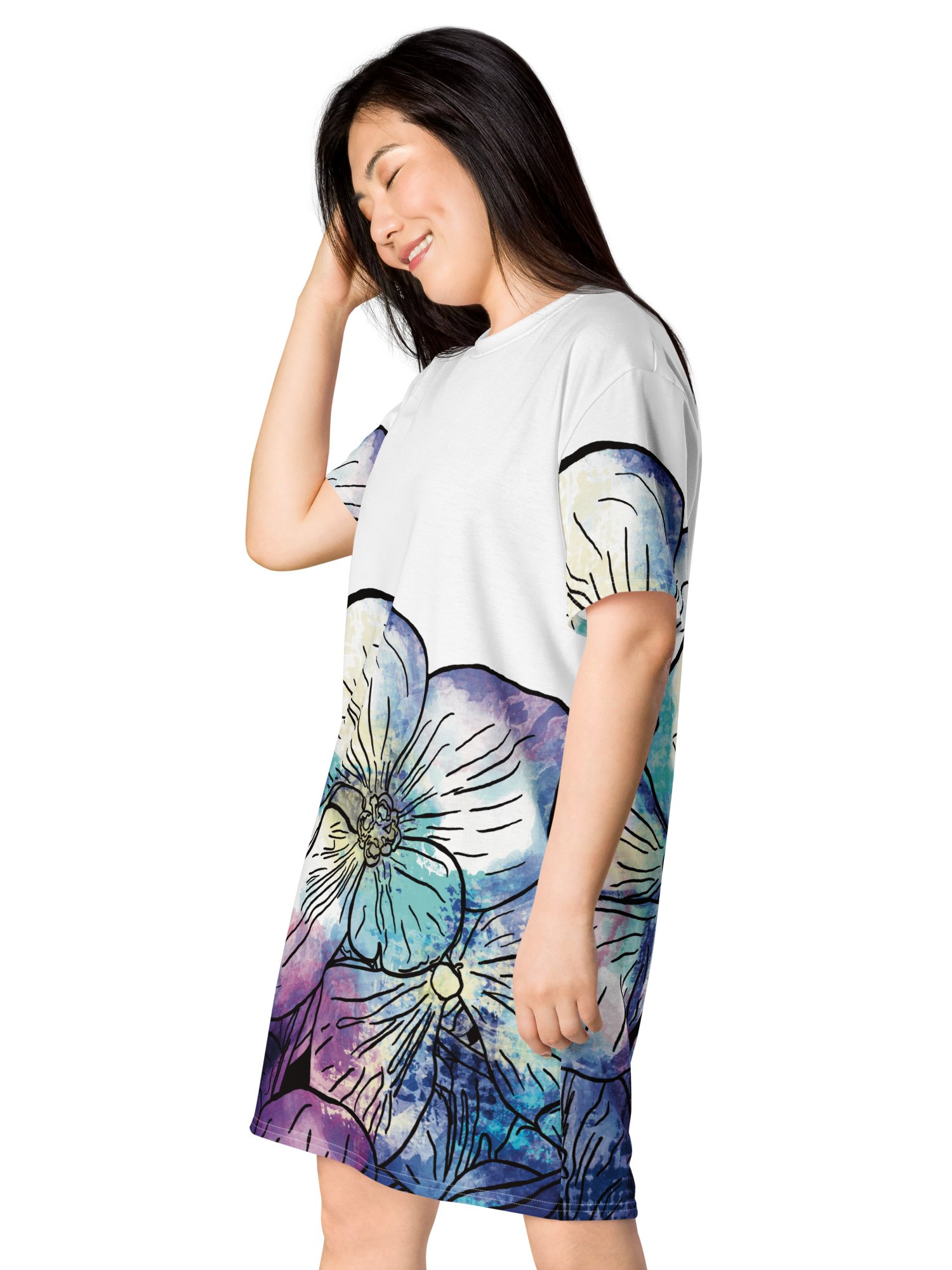 Coastal Bloom Hydrangeas on White | Elegant Summer Design | T-Shirt Dress | by Monique Faella Designs™ product image (5)