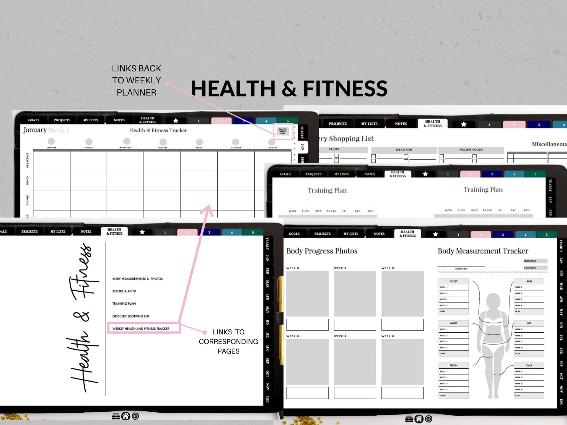 Undated Digital Planner - Black Horizontal Week | Ideal for iPad & Phone product image (8)