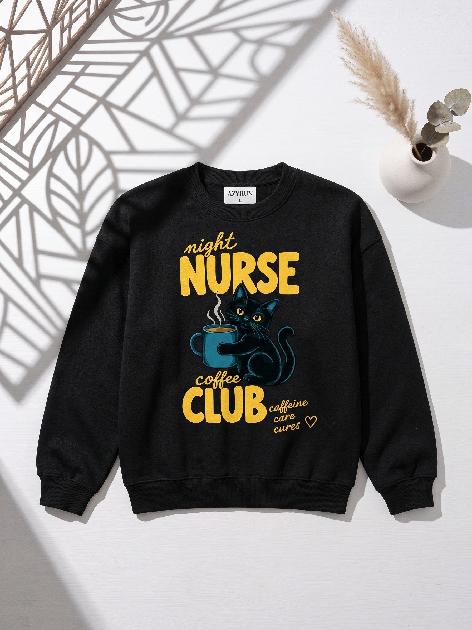 Night Shift Nurse Coffee Sweatshirt | Black Cat Nurse Gift product image (1)